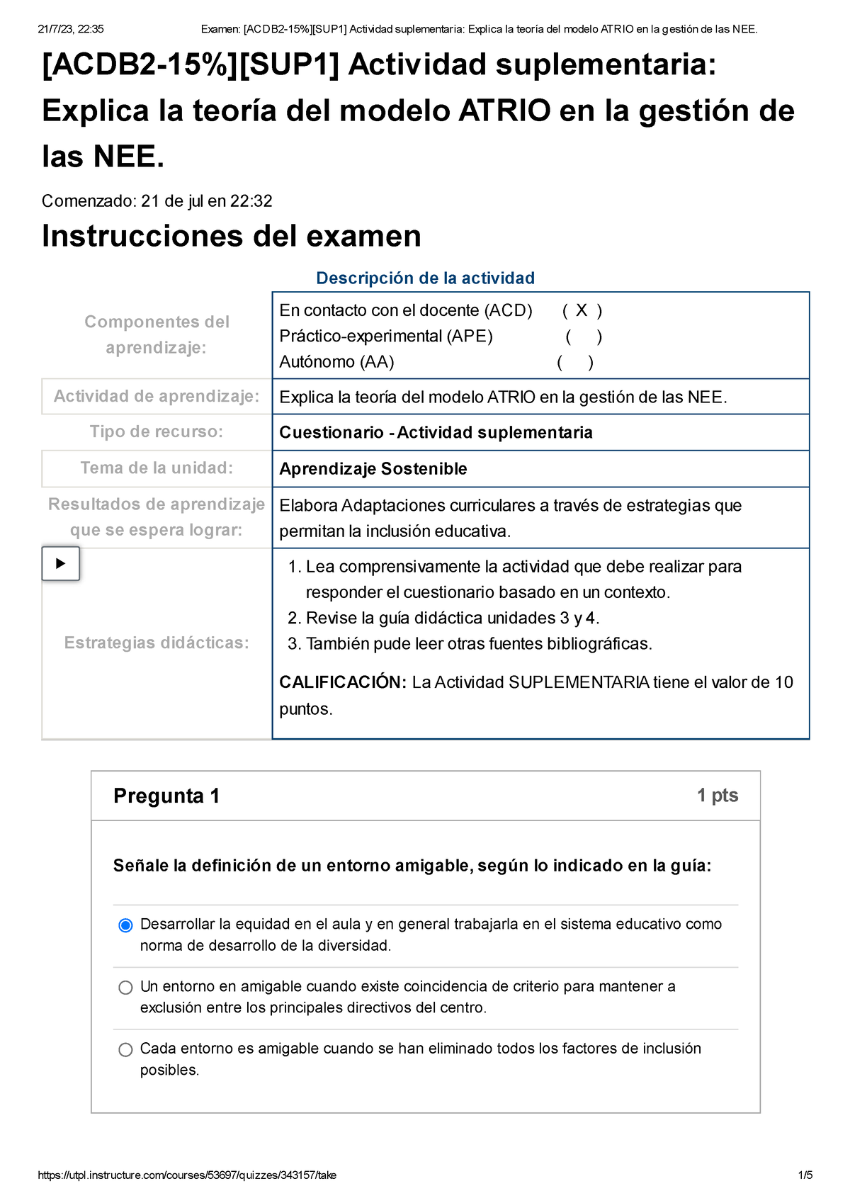 Examen [ACDB 2-15%][SUP 1] Actividad Suplementaria Explica La Teoría ...