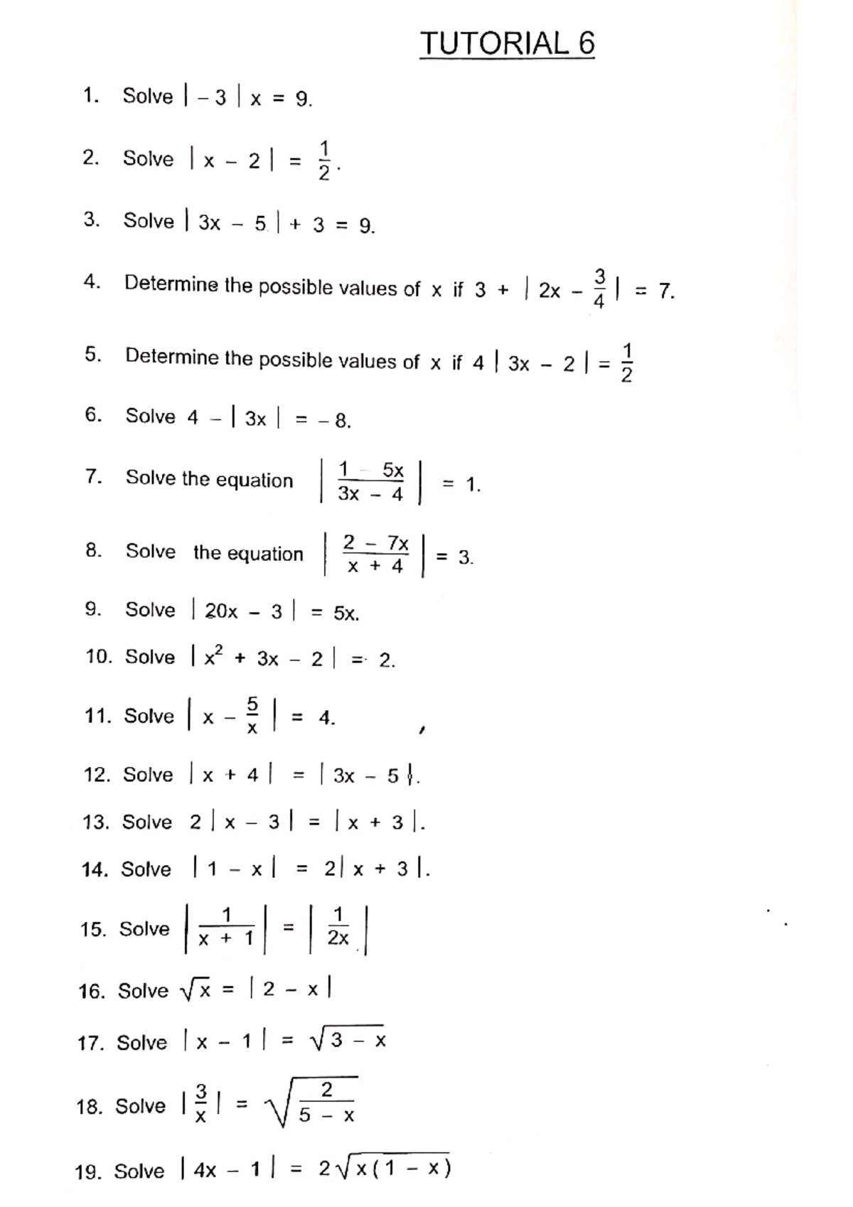 Tuto 6 - tutorial pre calculus - Pre Calculus - Studocu