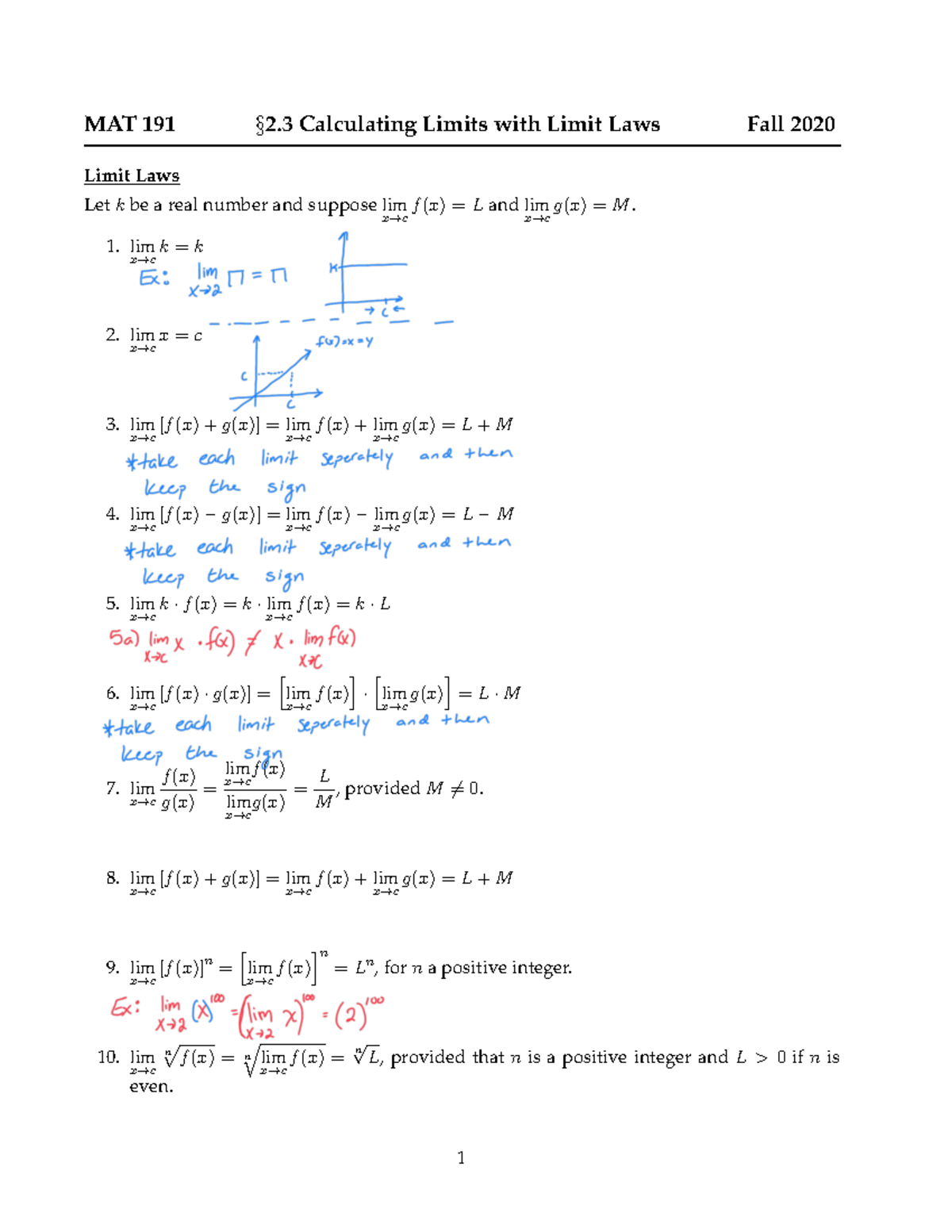 2.3 Limit Laws - MAT 191 - Studocu