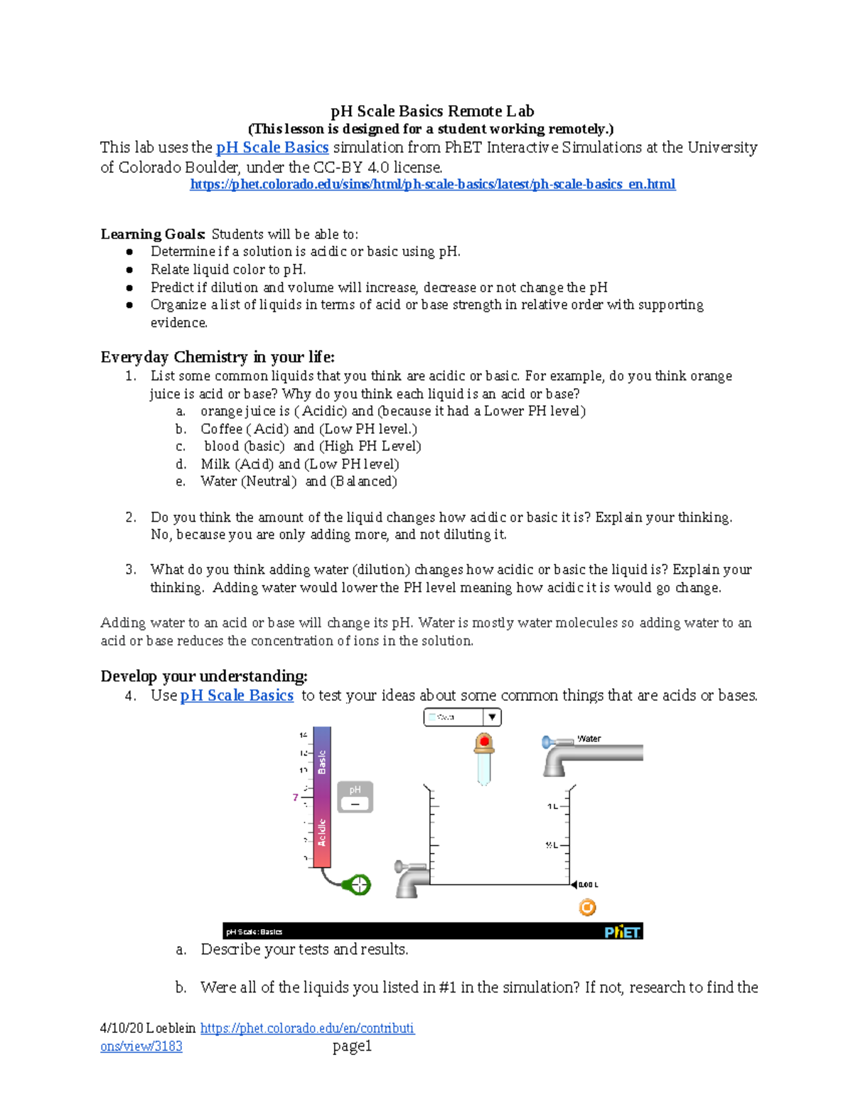 Copy Of P H Scale Basics Remote Lab1 - PH Scale Basics Remote Lab (This ...