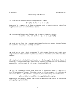 Probability and Measure 2017-2018 Example Sheet 1