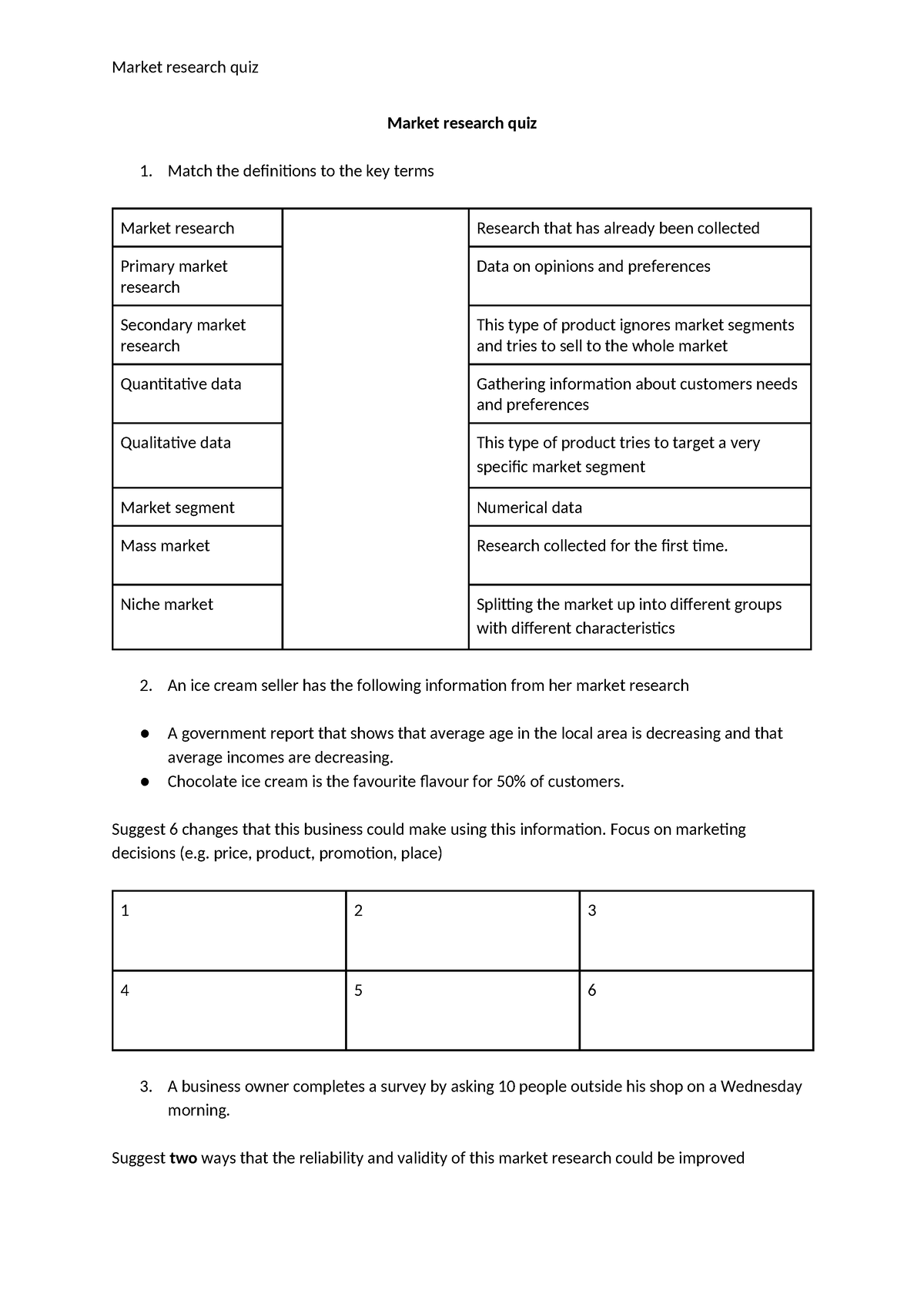 Market research quiz - .................................... - Market ...