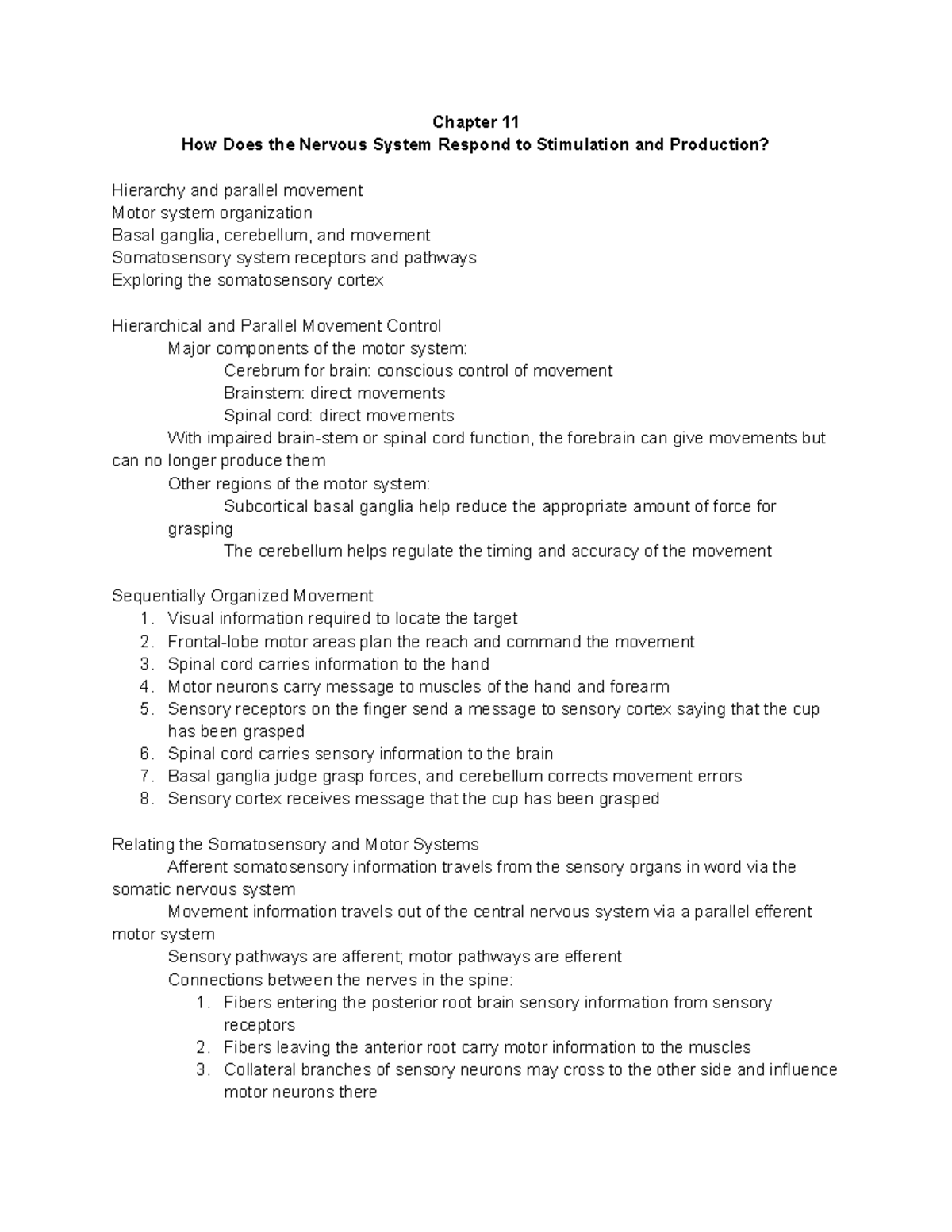 PSYCH 381 - Chapter 11 Notes - Chapter 11 How Does the Nervous System ...