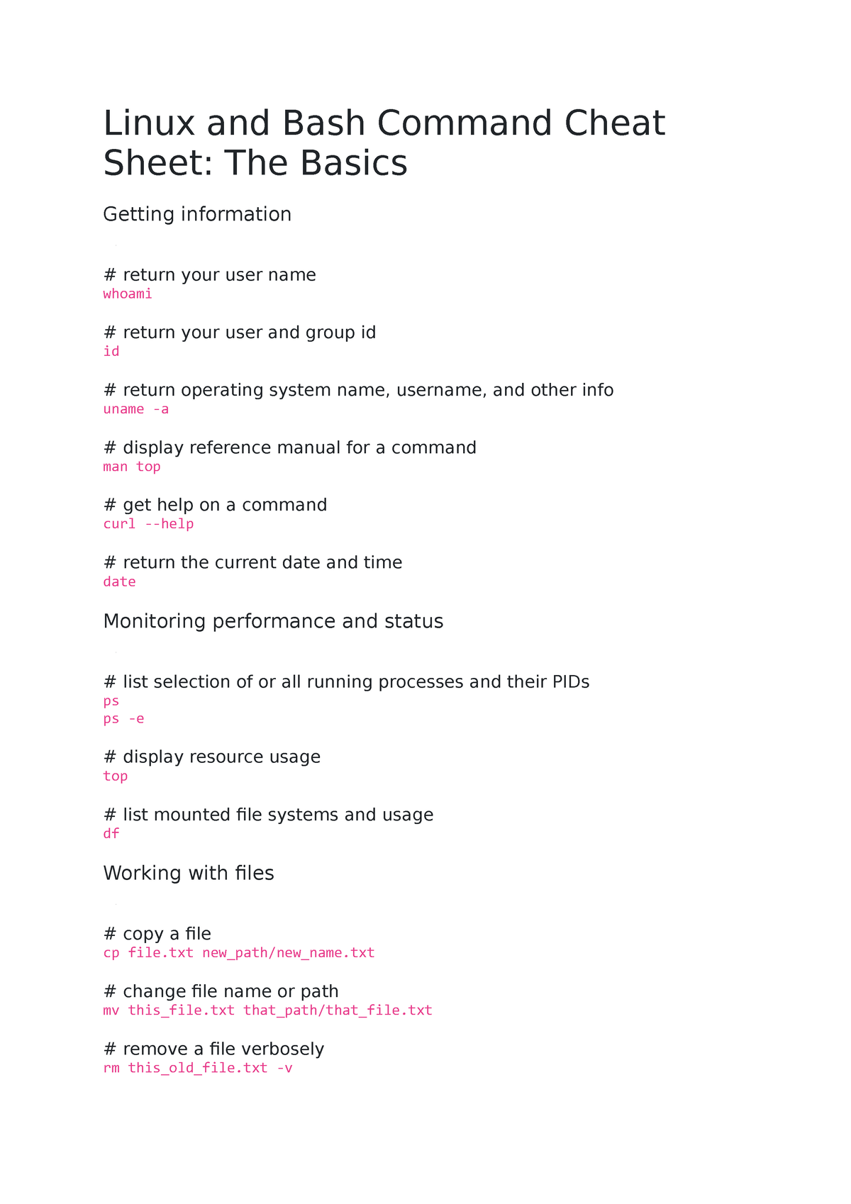 Linux and Bash Command Cheat Sheet txt return file names with lines