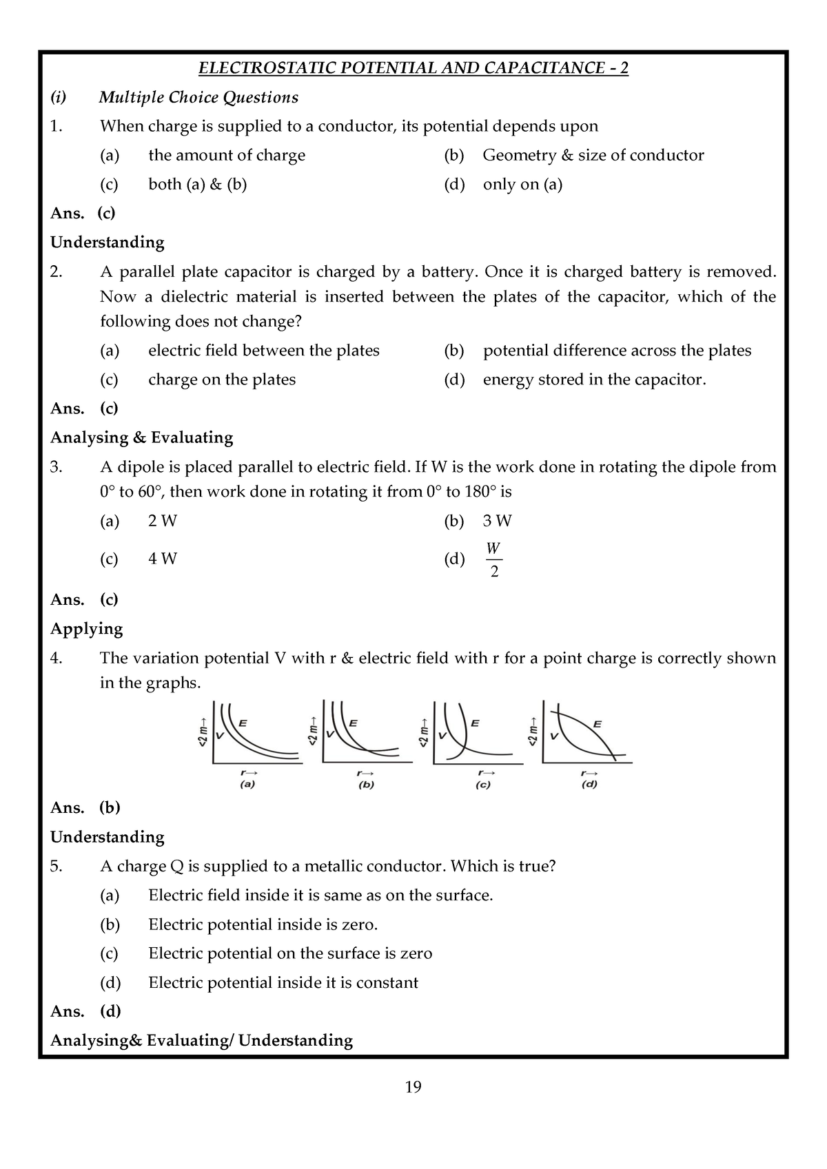 Electrostatic potential and capacitance Important questions ...