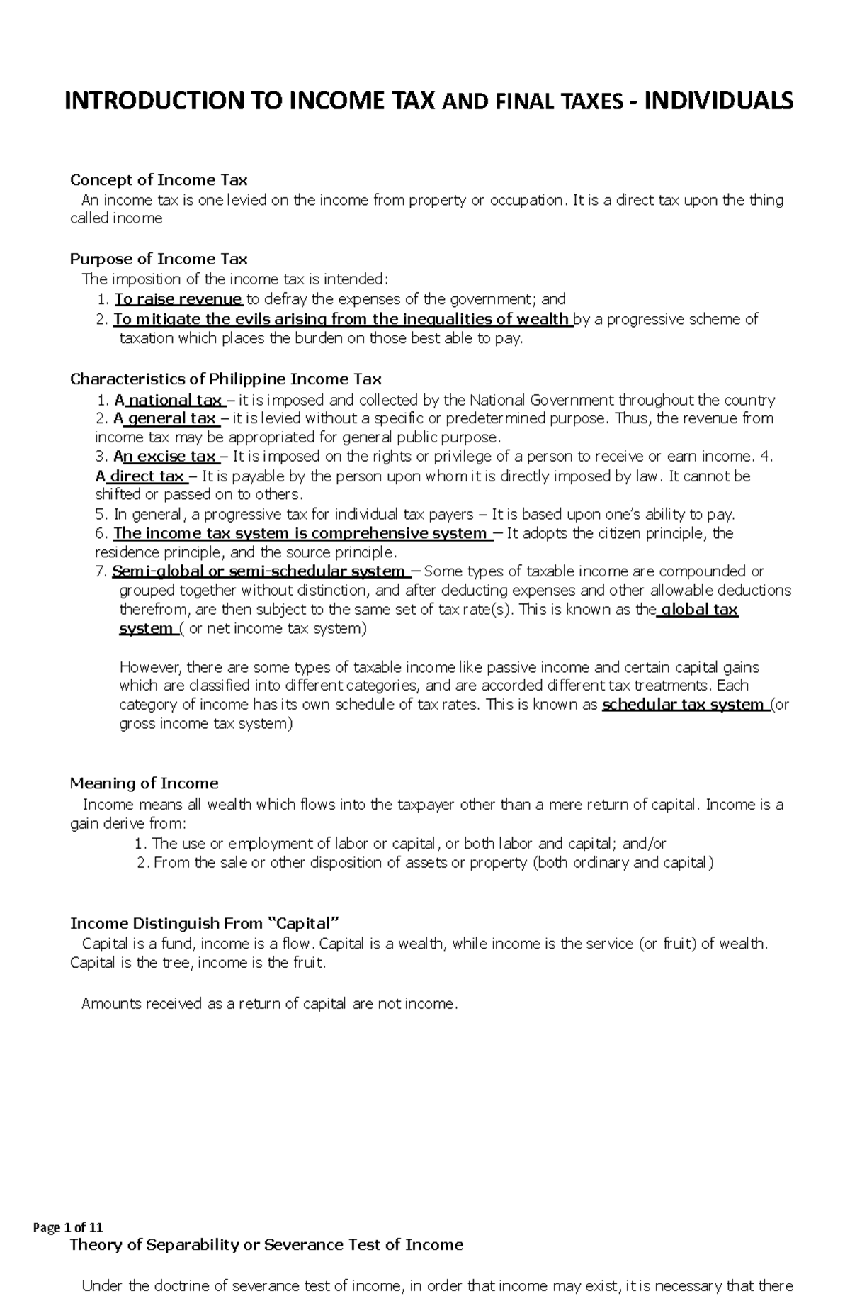 INTRODUCTION TO TAX AND FINAL TAXES It is a direct tax upon