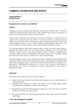 Categorisation and sources of law unit 2 - COMMON LAW METHOD AND ETHICS ...
