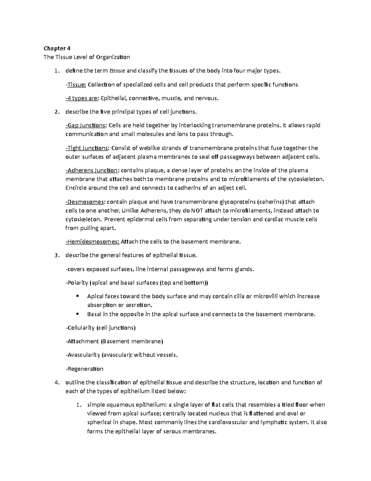 Chapter 4 study notes - Chapter 4 The Tissue Level of Organizaion deine ...