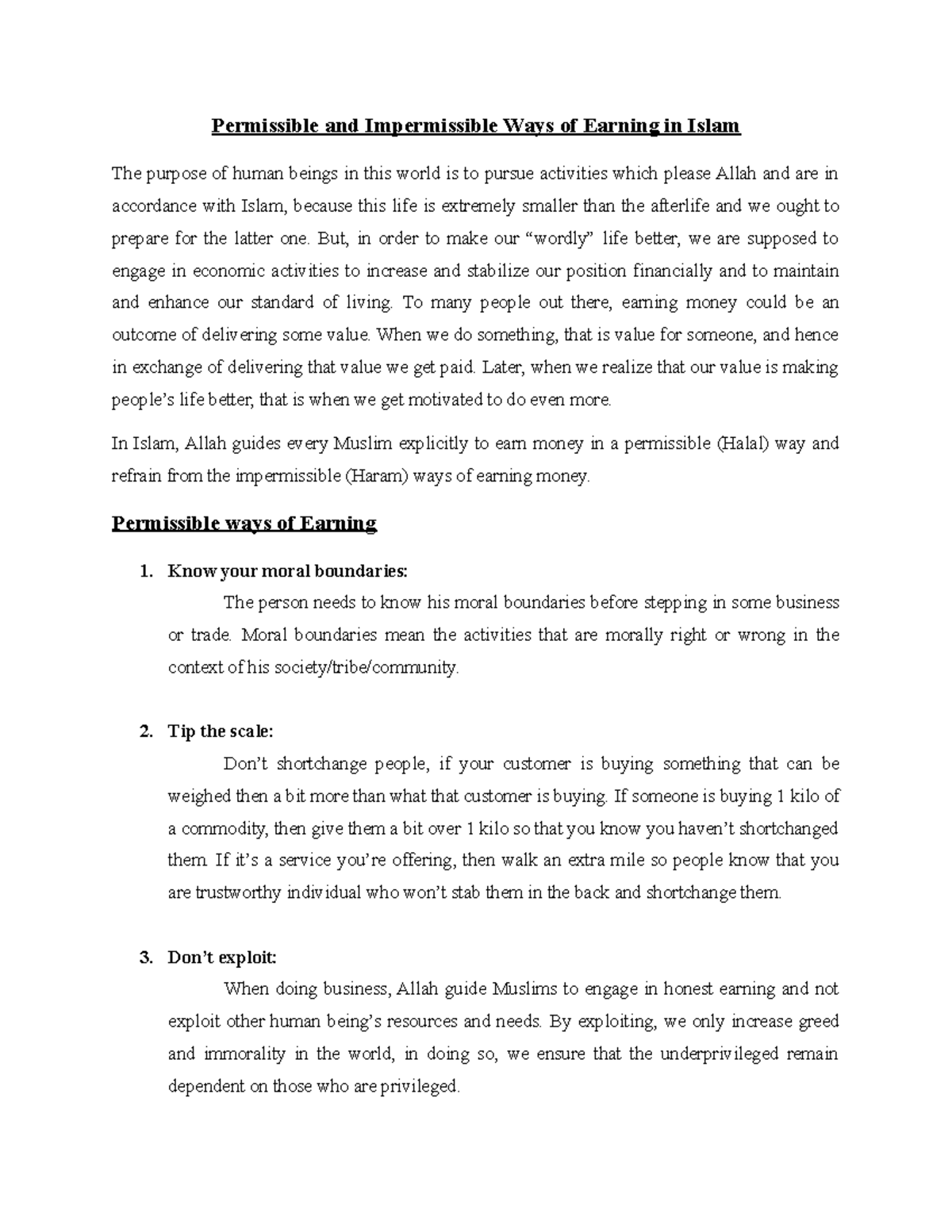 Permissible and Impermissible Ways of Earning in Islam - But, in order ...