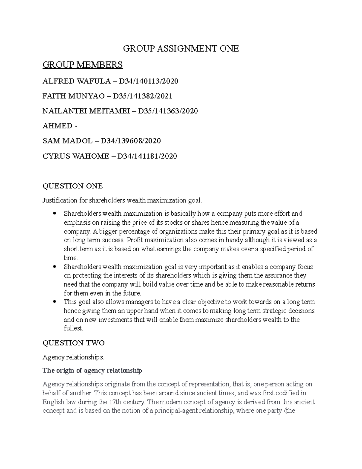 Group Assignment ONE - dcj - GROUP ASSIGNMENT ONE GROUP MEMBERS ALFRED ...