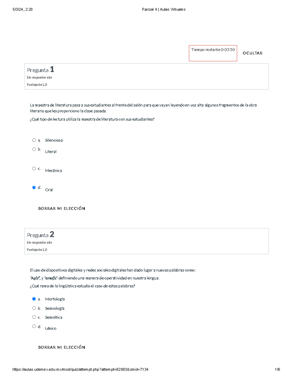 Parcial 4 Aulas Virtuales Contestadas - Pregunta 1 Sin Responder Aún ...