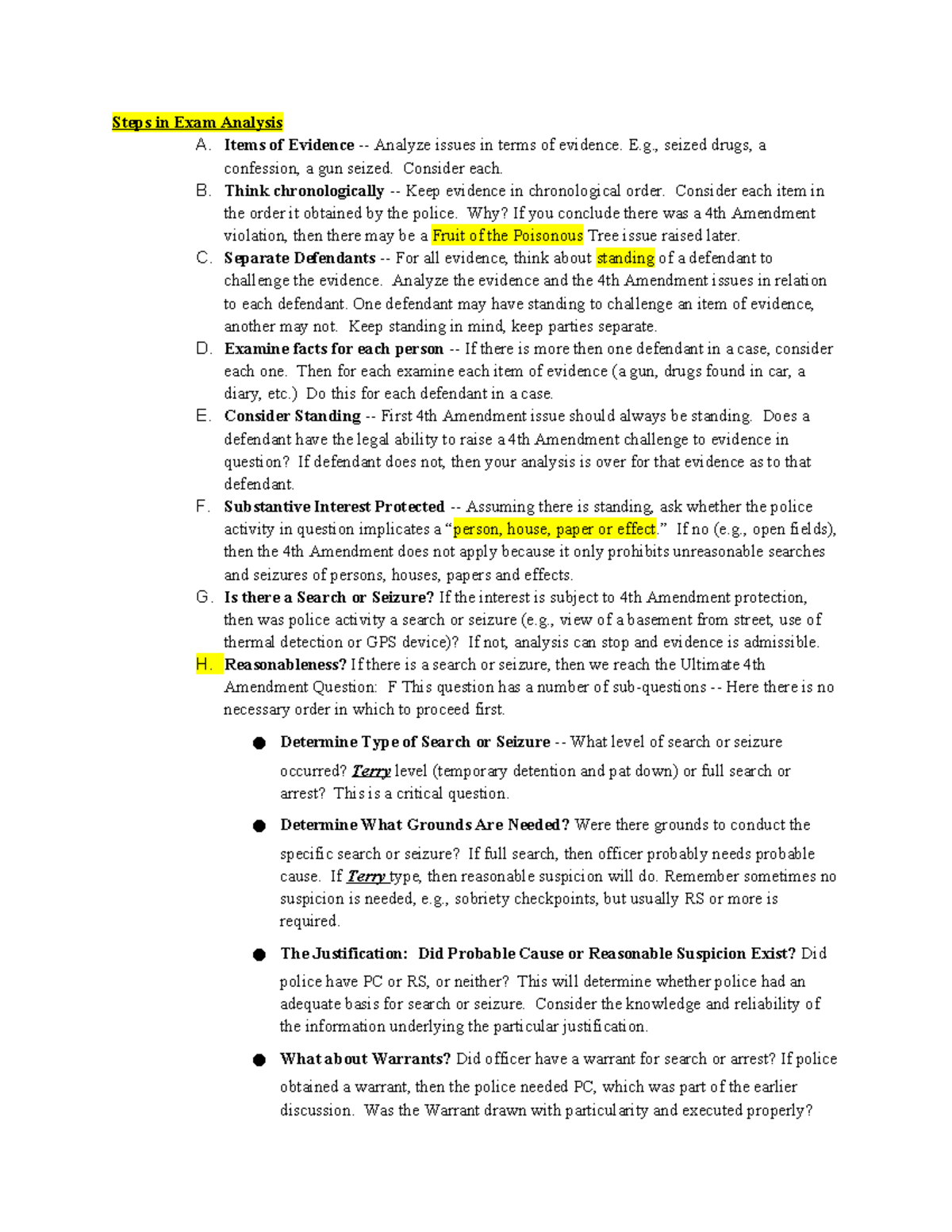 Steps in Exam Analysis - Items of Evidence - Analyze issues in terms of ...