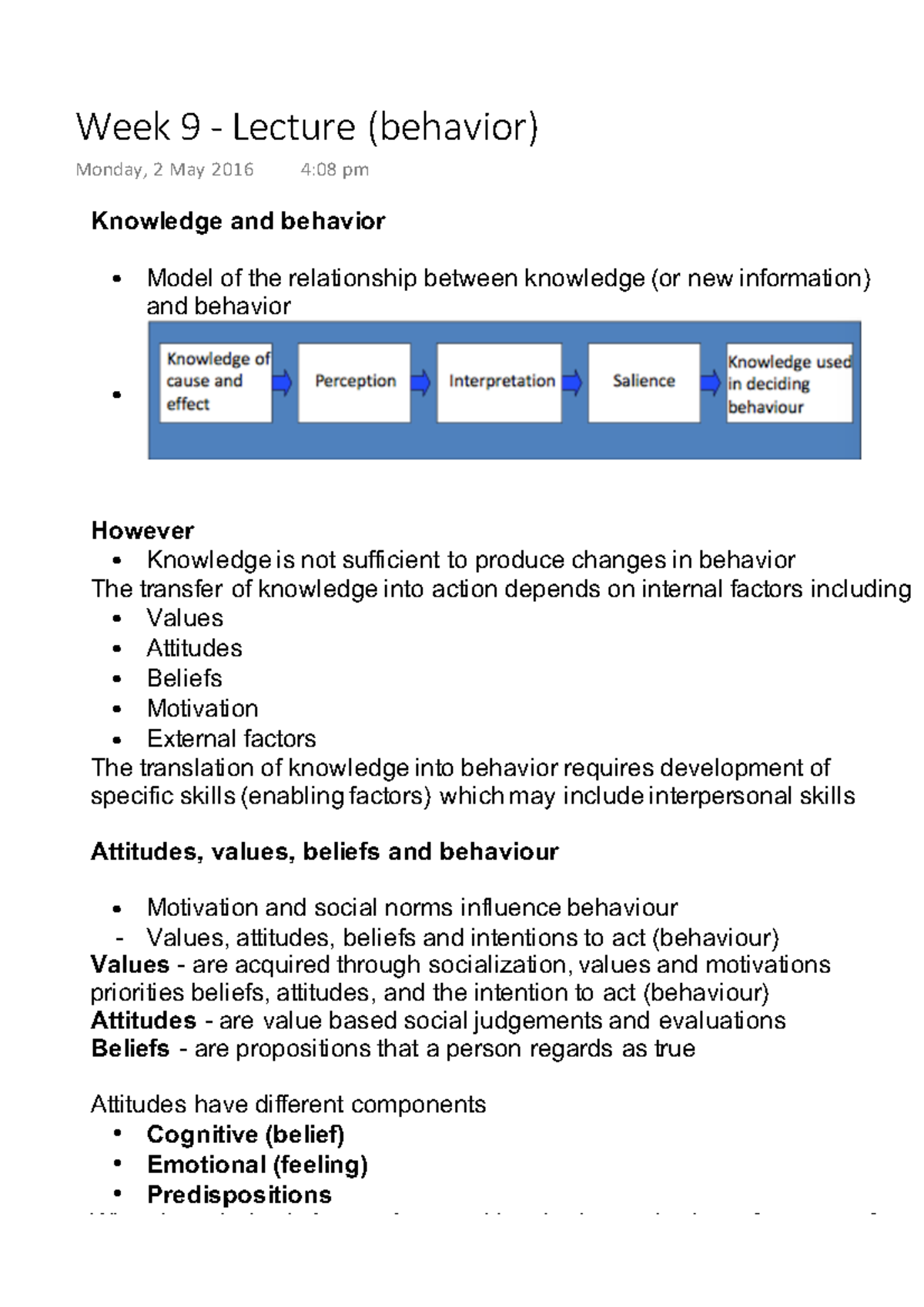 Week 9 - Lecture (behavior) - Knowledge and behavior Model of the ...