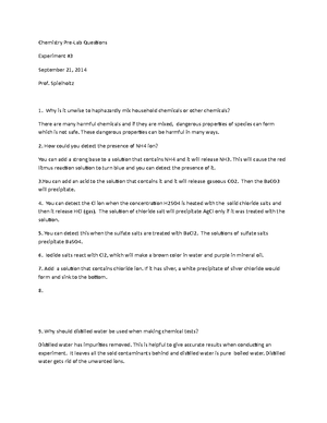 Chem lab 4 - Lecture notes 10-14 - Chemistry Pre-Lab Questions ...