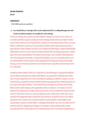 Sample Questions - Sample Questions Discuss strategies of avoiding MC ...