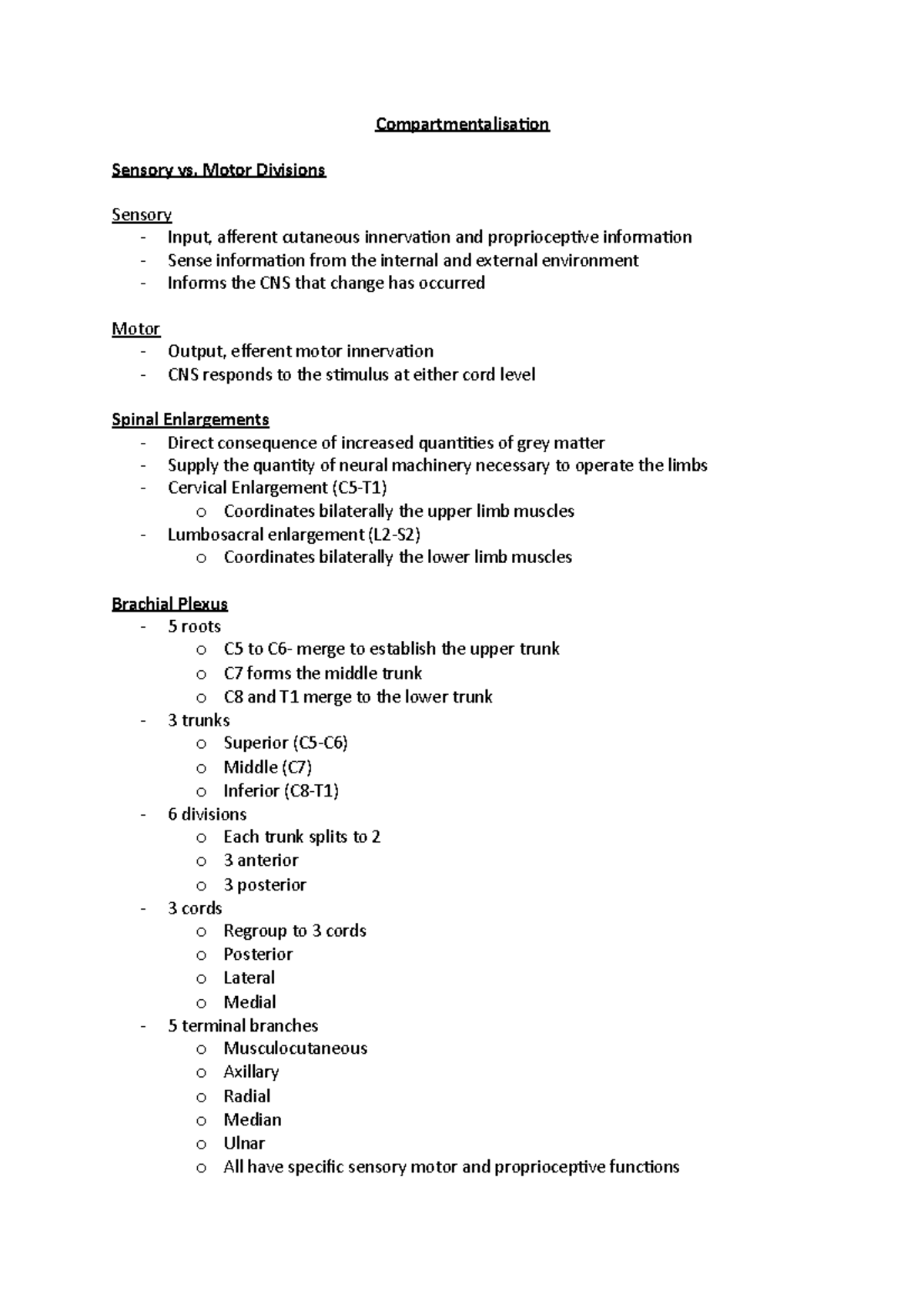 Compartmentalisation - Compartmentalisation Sensory vs. Motor Divisions ...