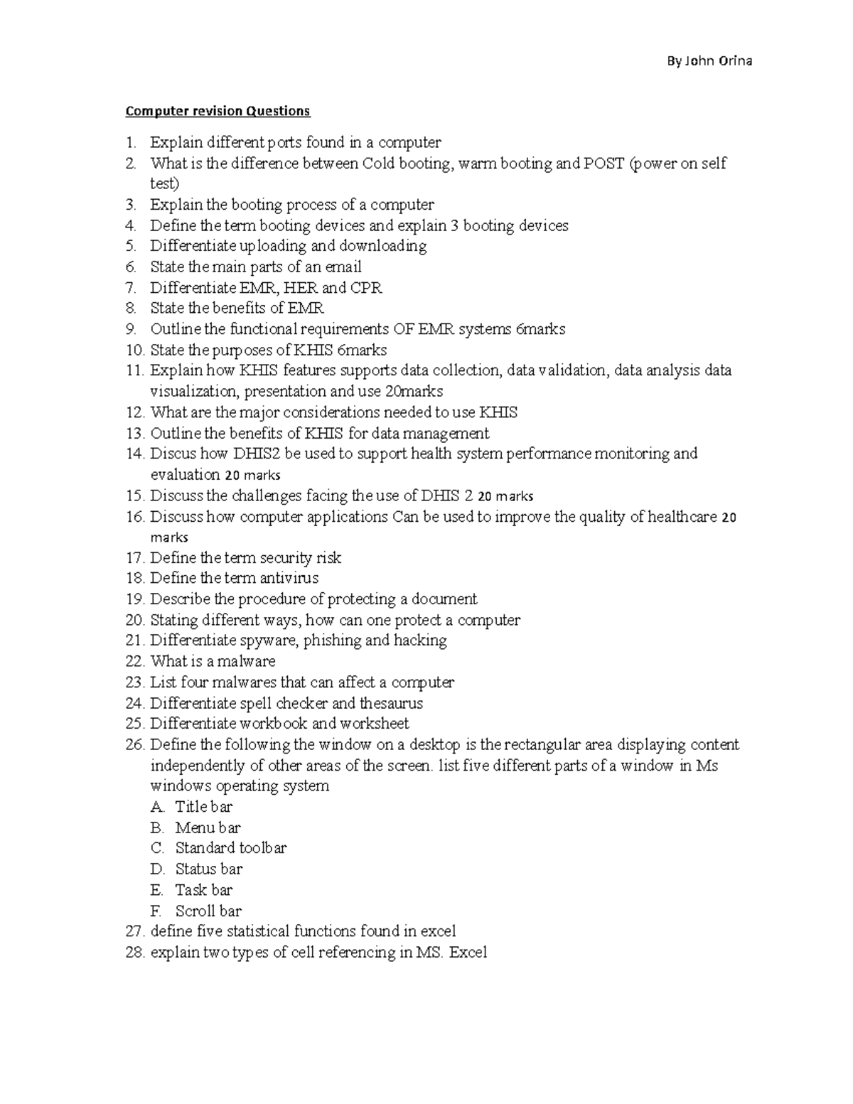 Computer revision Questions - By John Orina Computer revision Questions ...