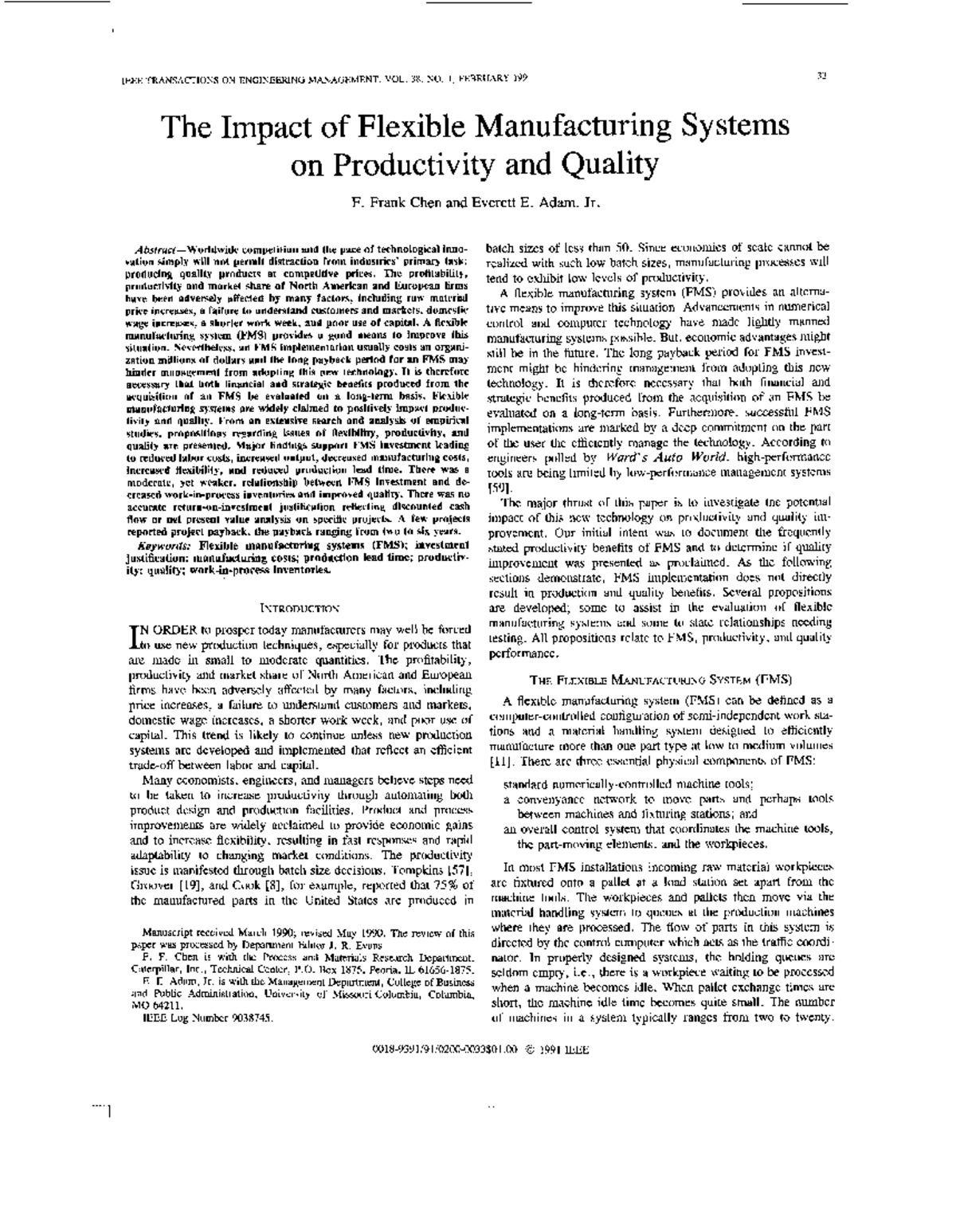 The impact of FMS on Productivity and Quality - IEEE TRANSACTIONS ON ...