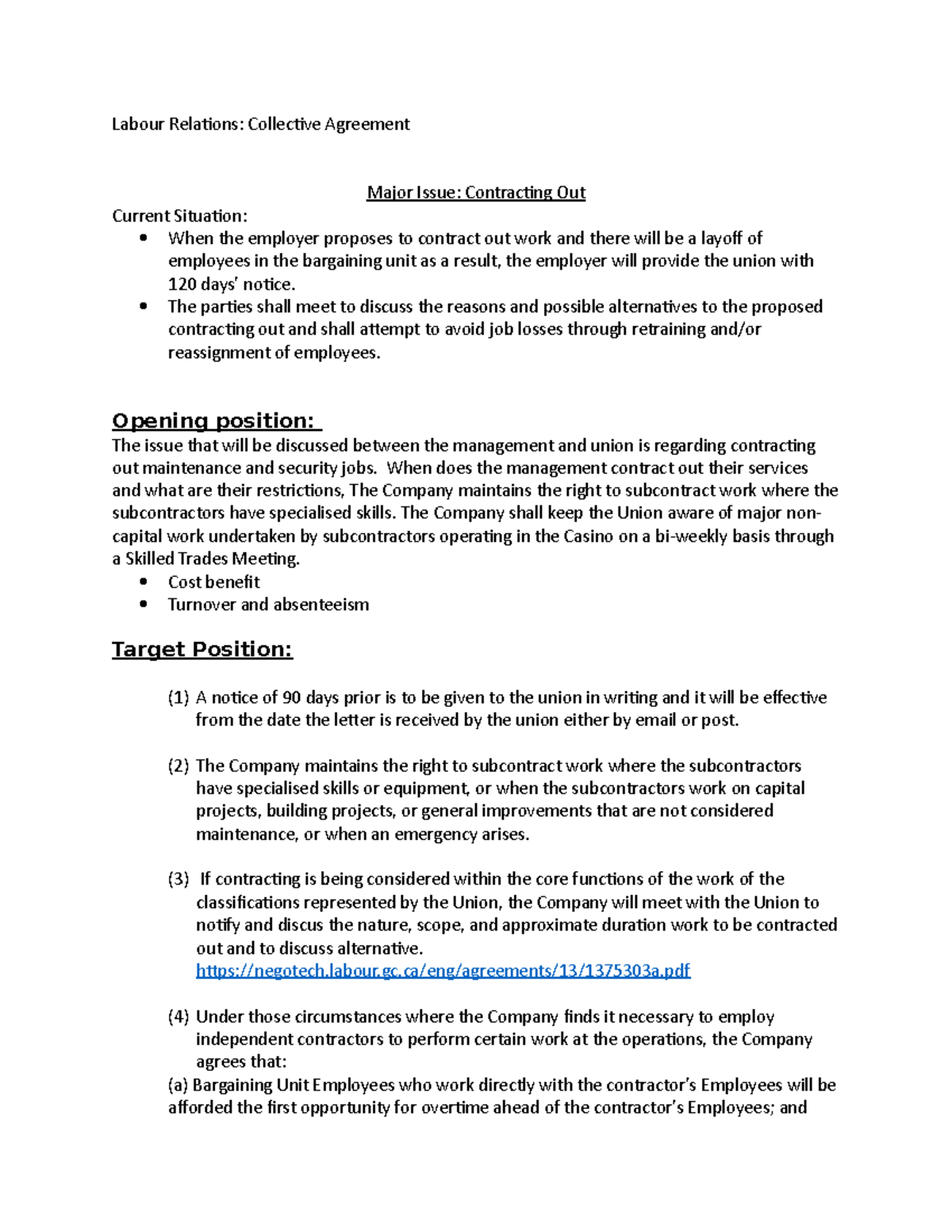 Draft - Contracting out - Labour Relations: Collective Agreement Major ...