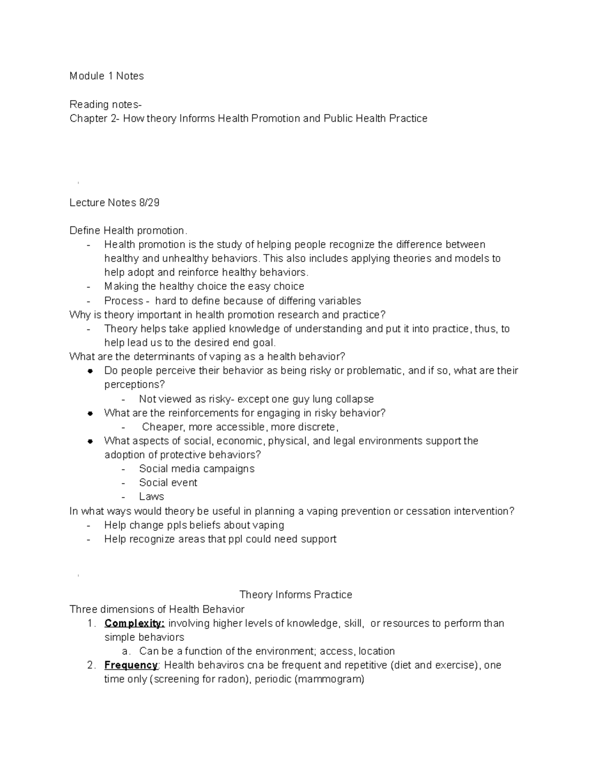 Module 1 Notes - Module 1 Notes Reading Notes- Chapter 2- How Theory ...