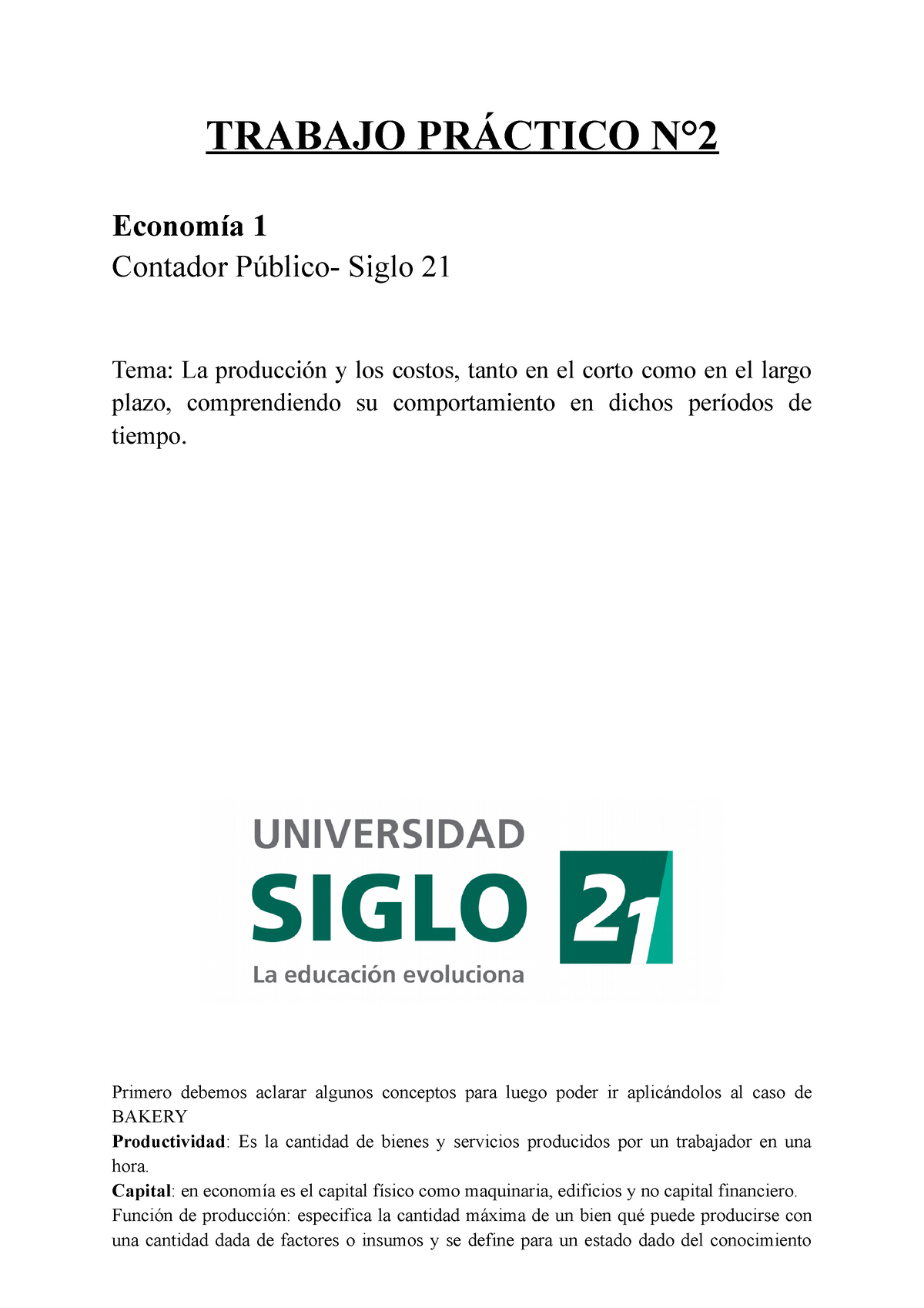 TP2 ECO 1 - Trabajo Practico 2 Completo - TRABAJO PRÁCTICO N° Economía ...