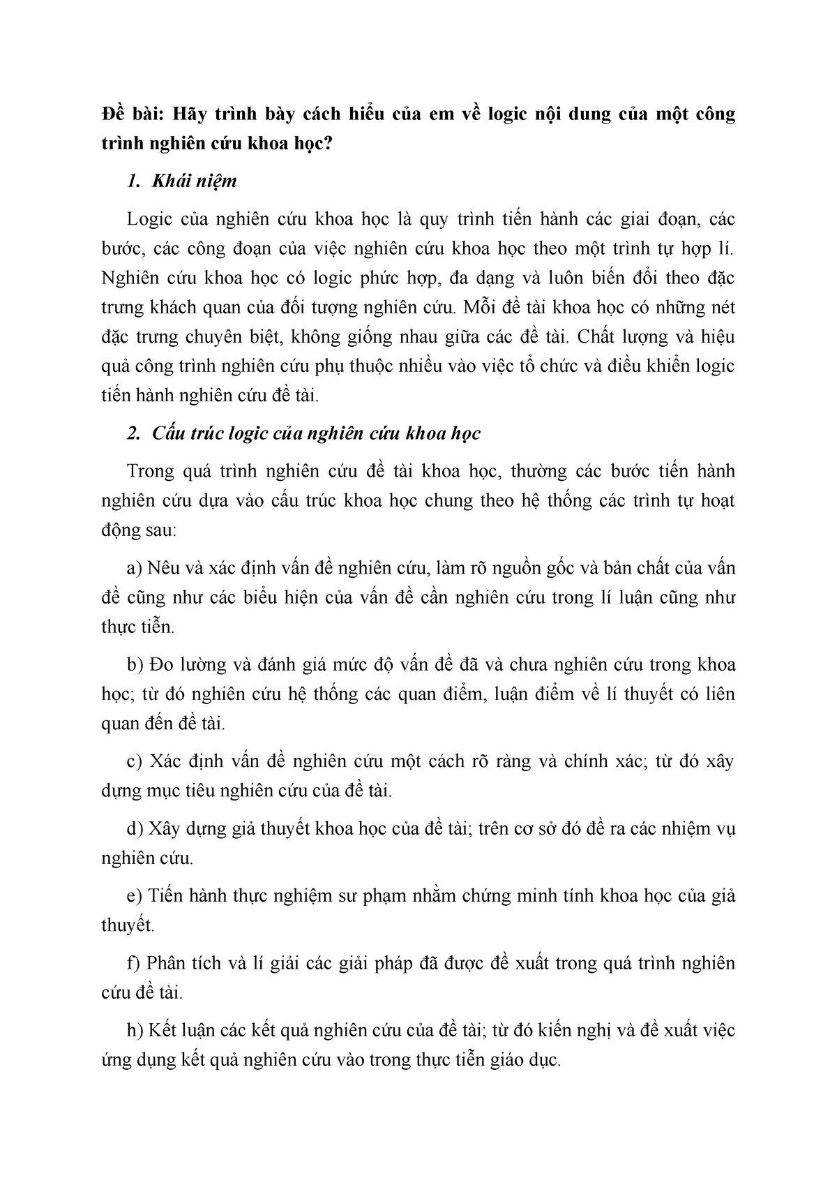 Hãy trình bày cách hiểu của em về logic nội dung của một công trình ...