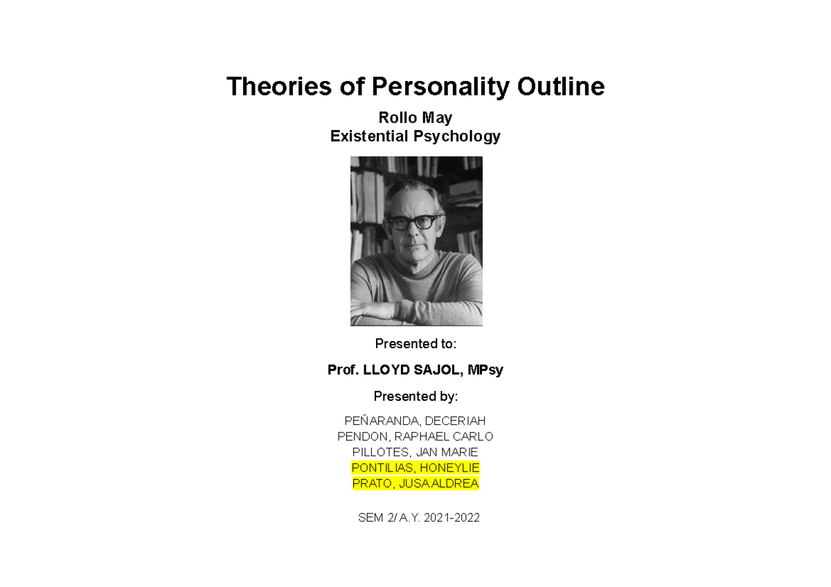 MAY - Theory of Personality Outline - Theories of Personality Outline ...