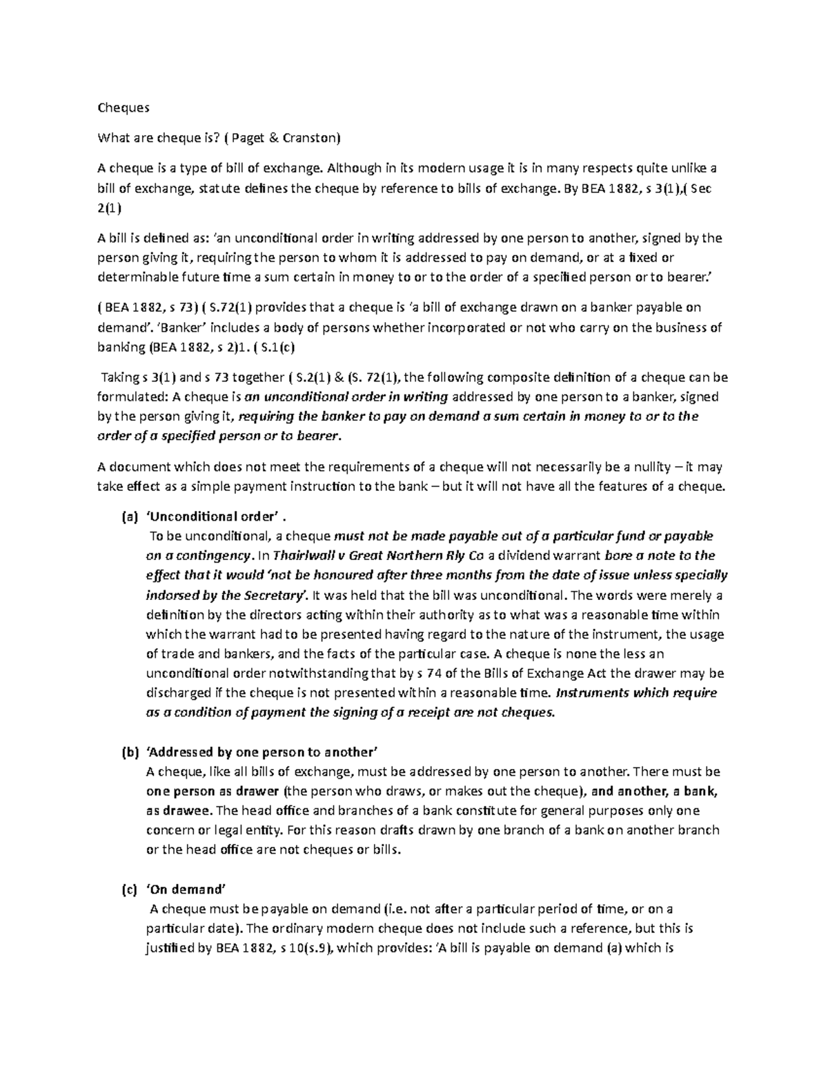 Cheques in banking and negotiable instruments Cheques What are cheque