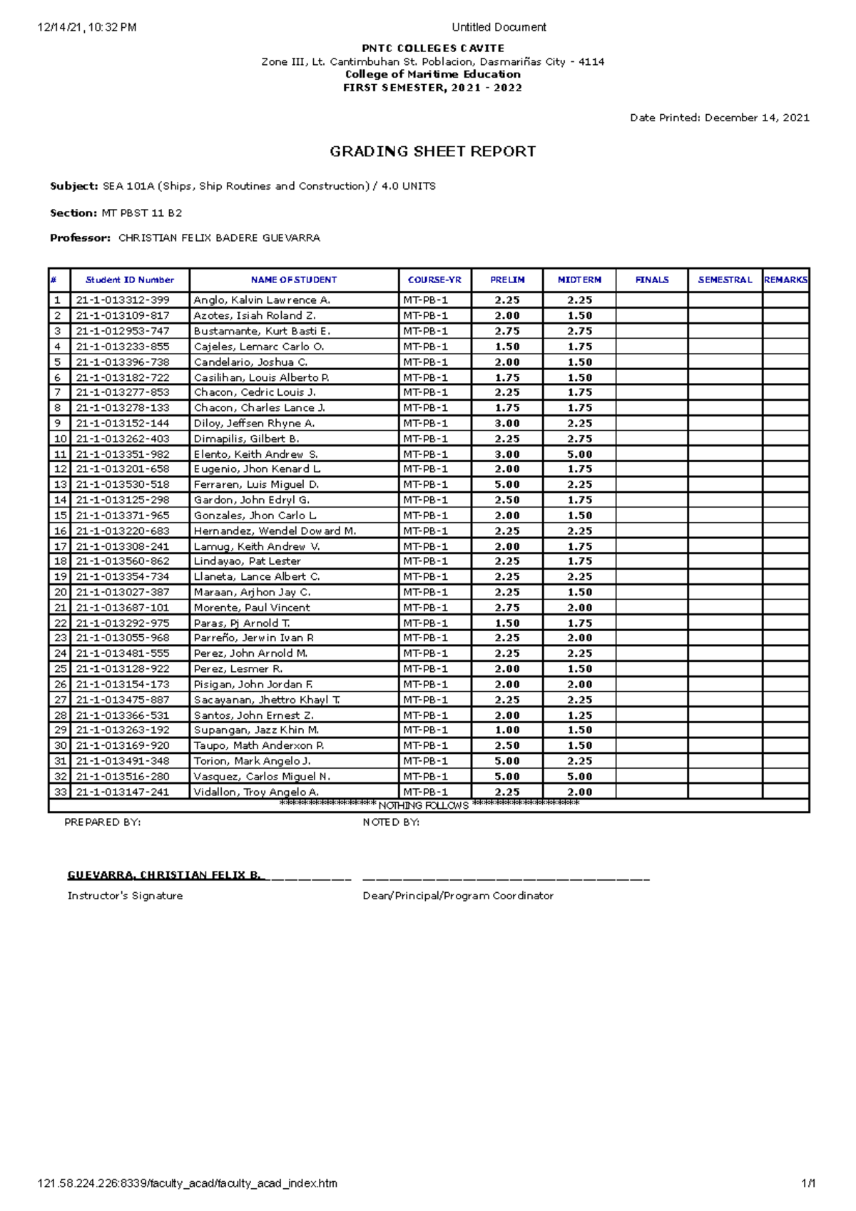 MT PBST 11 B2 - None - 12/14/21, 10:32 PM Untitled Document GRADING ...