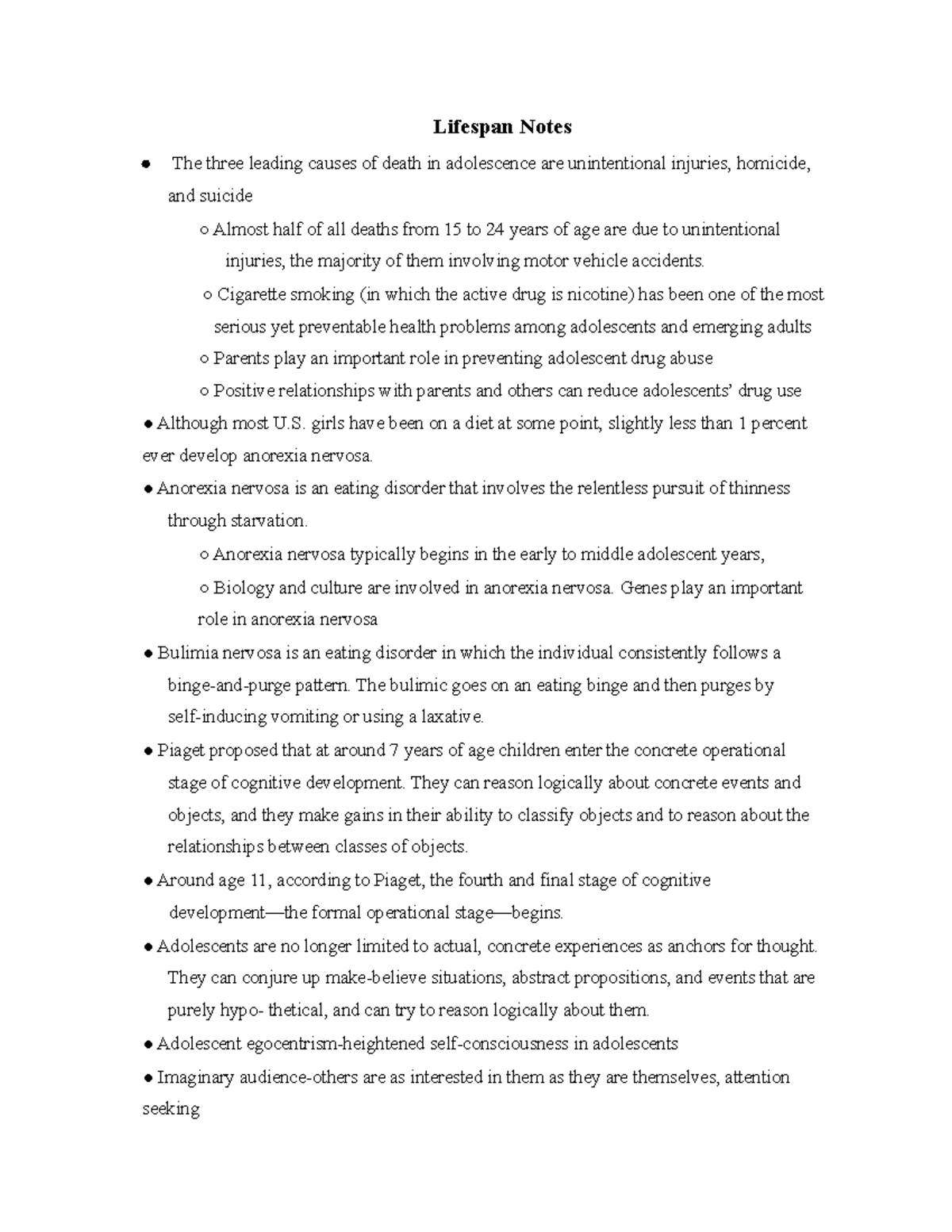 Lifespan notes p. 2 Lifespan Notes The three leading causes of