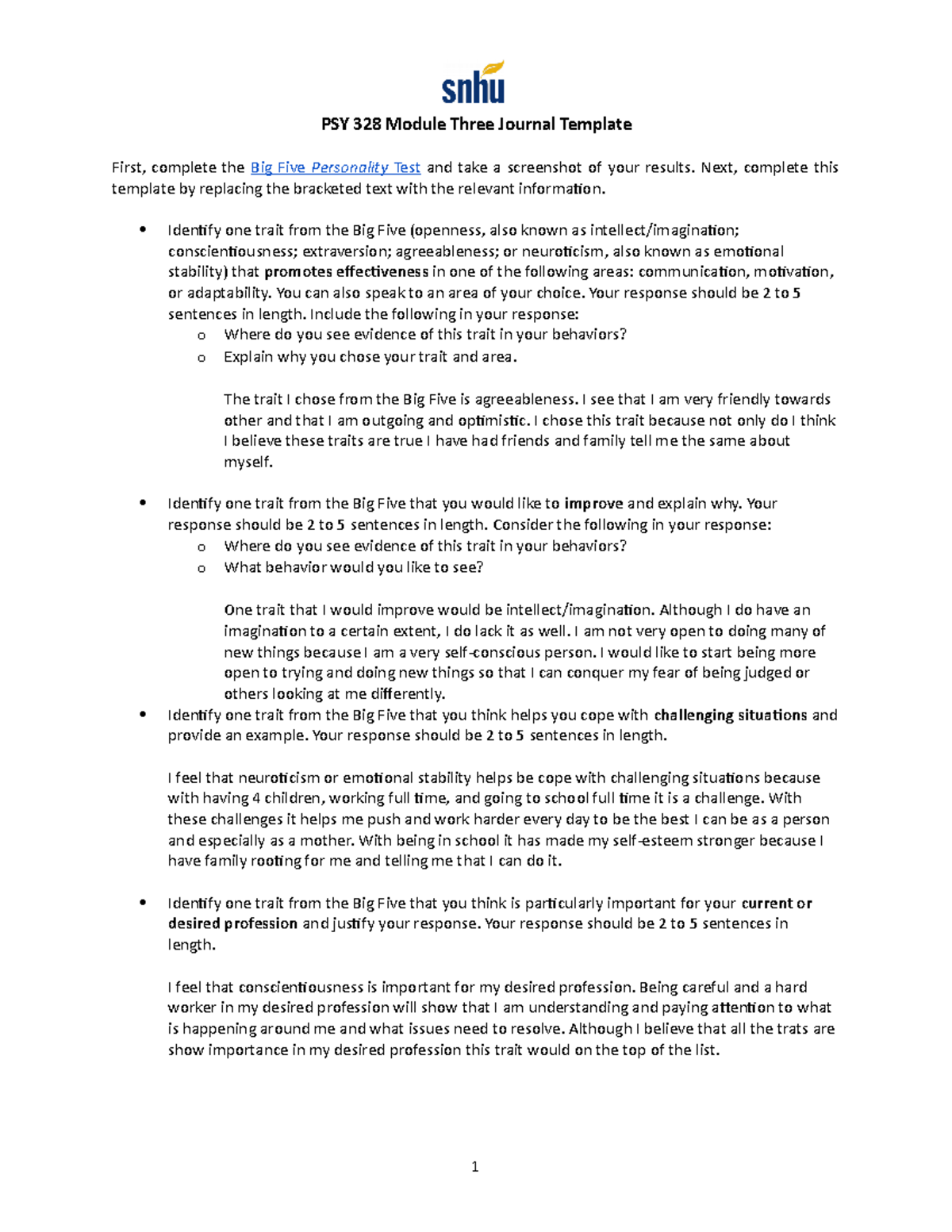 PSY 328 Module Three Journal Template PSY 328 Module Three Journal 