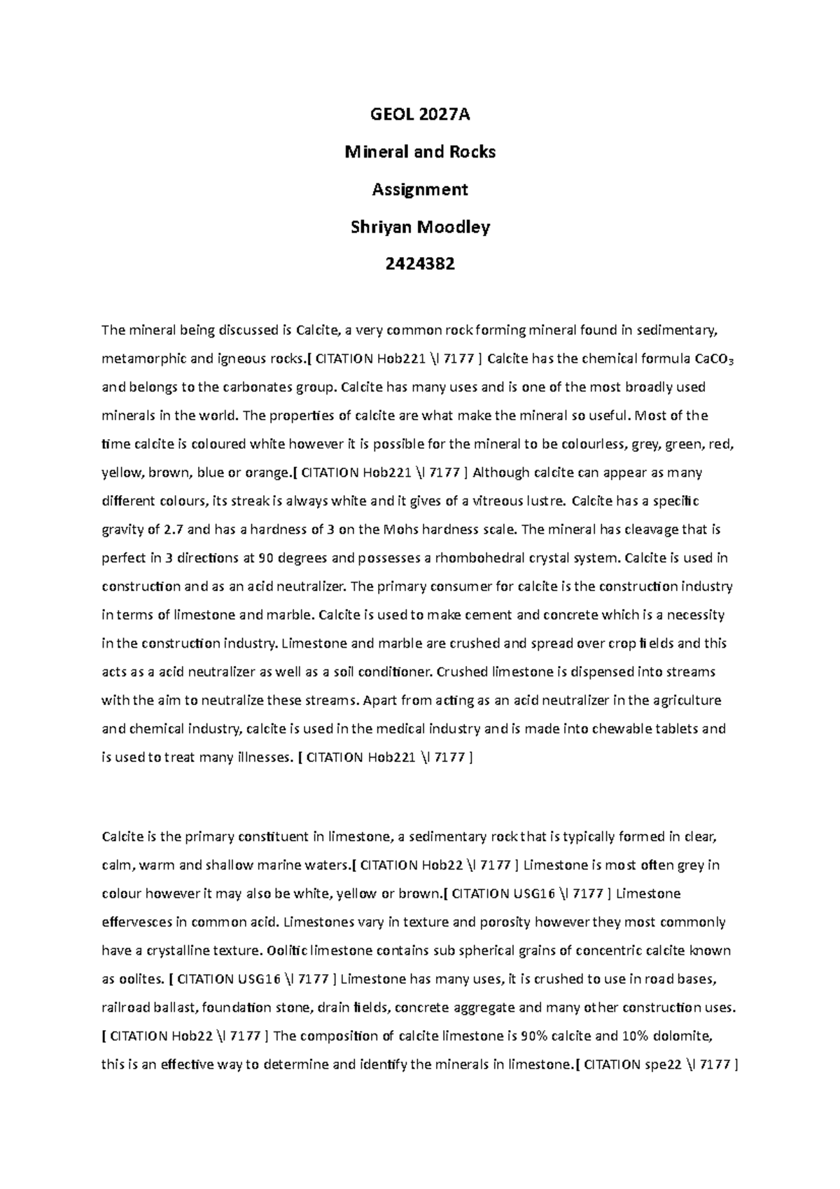 GEOL 2027A assignment - GEOL 2027A Mineral and Rocks Assignment Shriyan ...