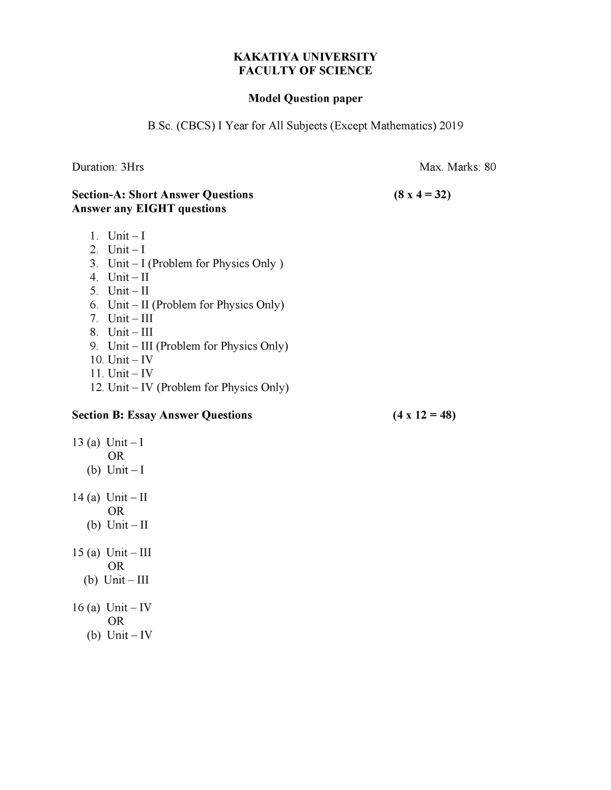 kakatiya university phd model papers