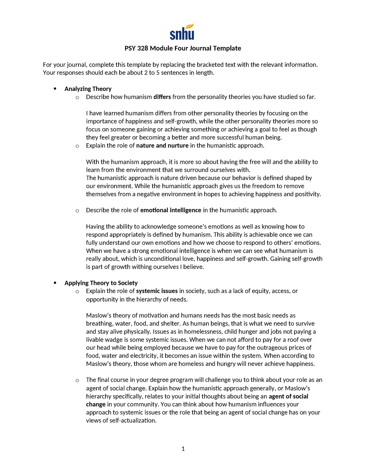 PSY 328 Module Four Journal Template - PSY 328 Module Four Journal ...