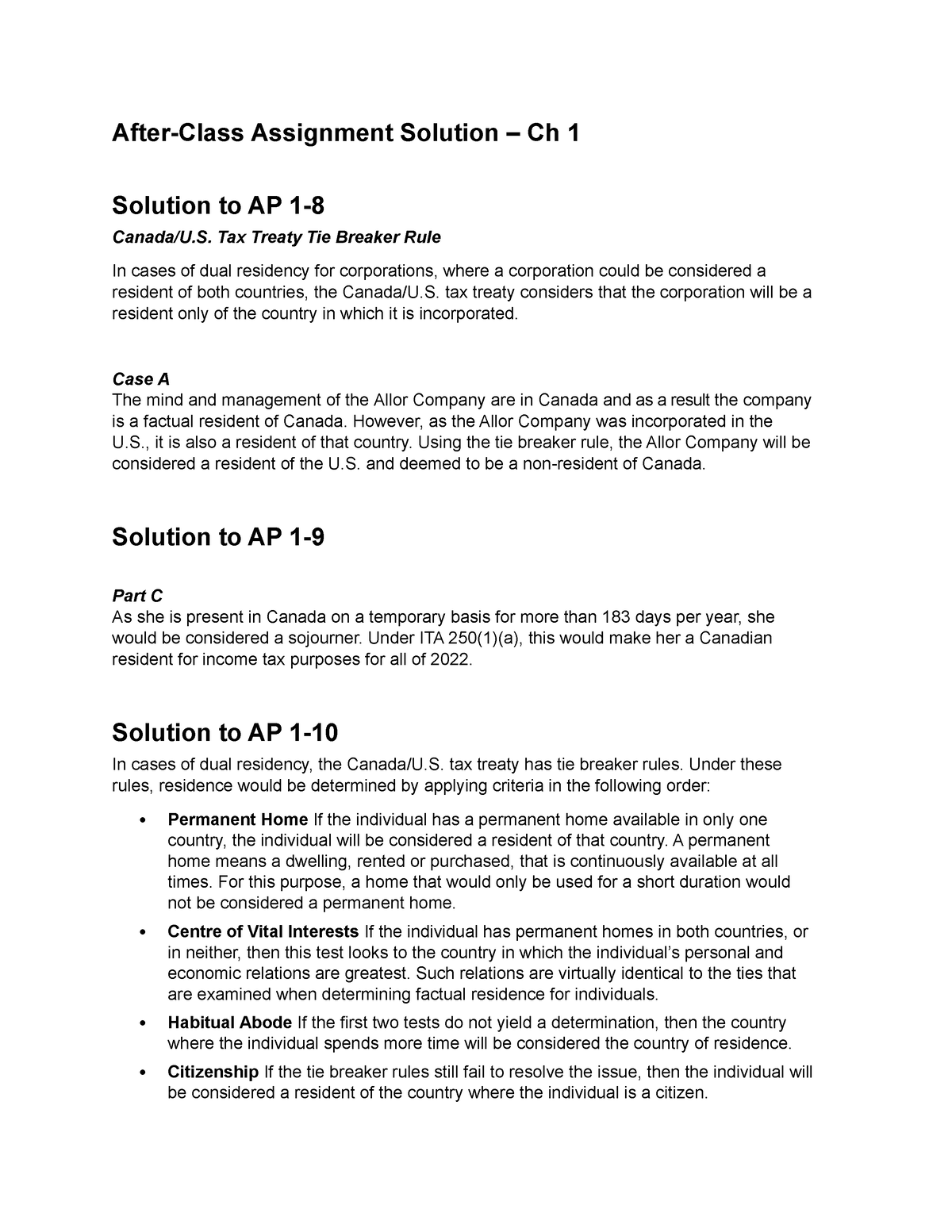 Tie Breaker Rule in Tax Treaties