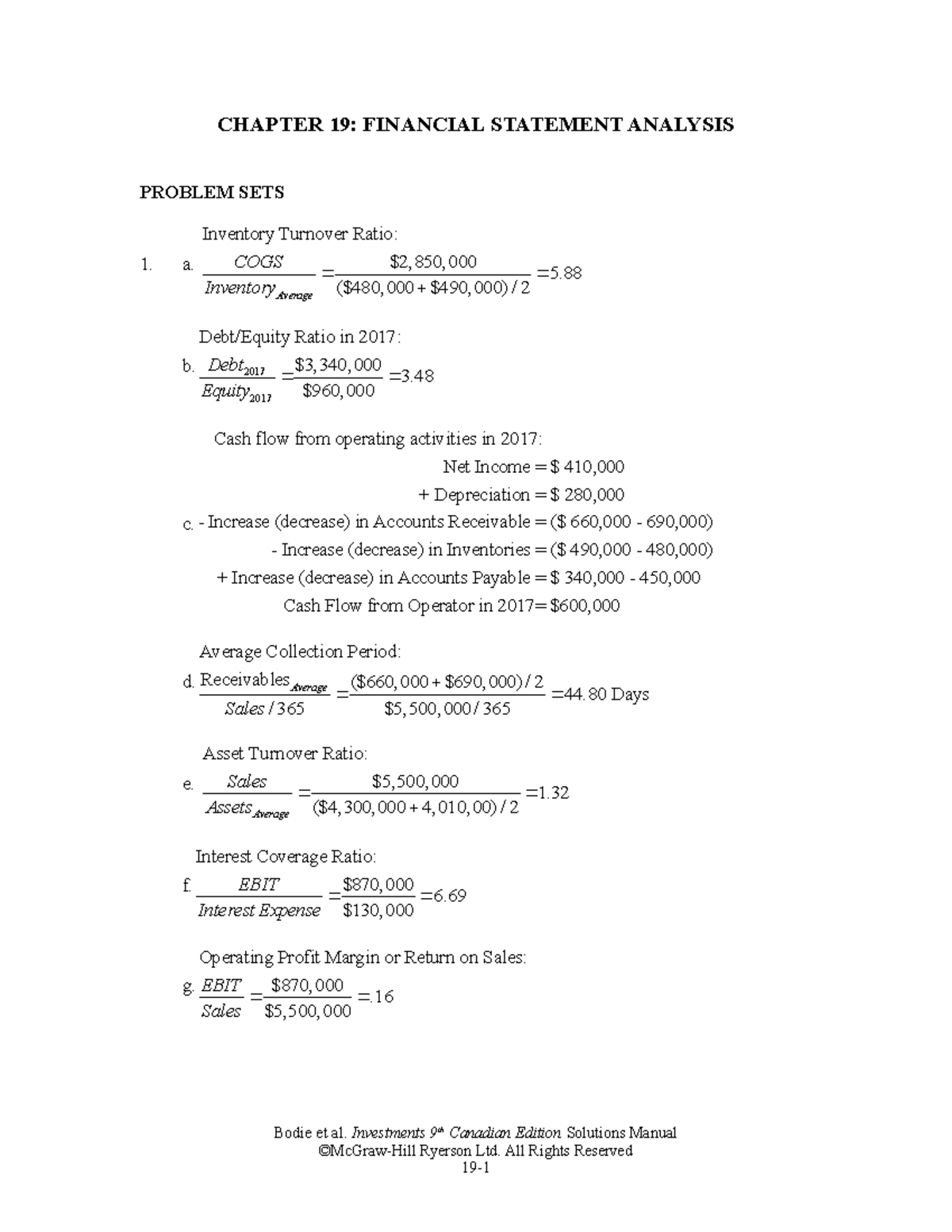 Bodie 9ce SM Ch19 Final - Notes - CHAPTER 19: FINANCIAL STATEMENT ...