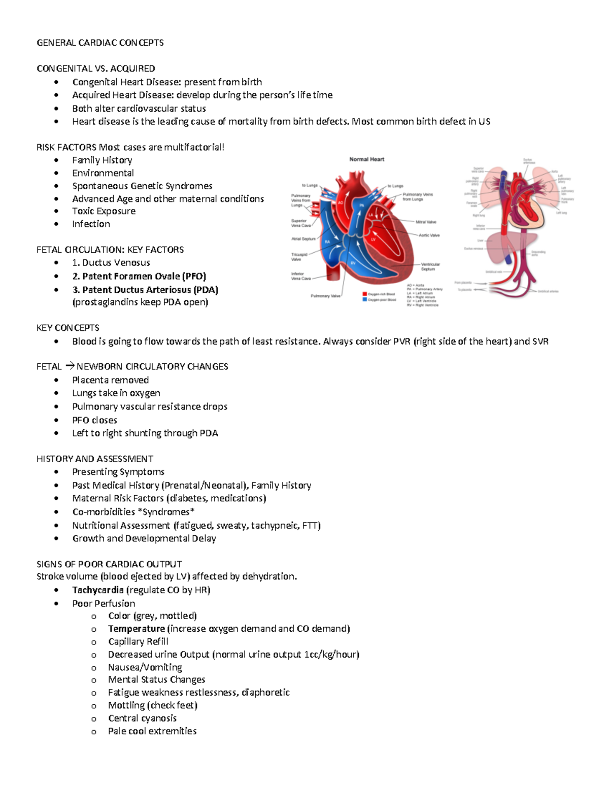 exam 2 study guide pediatrics simmons - GENERAL CARDIAC CONCEPTS ...