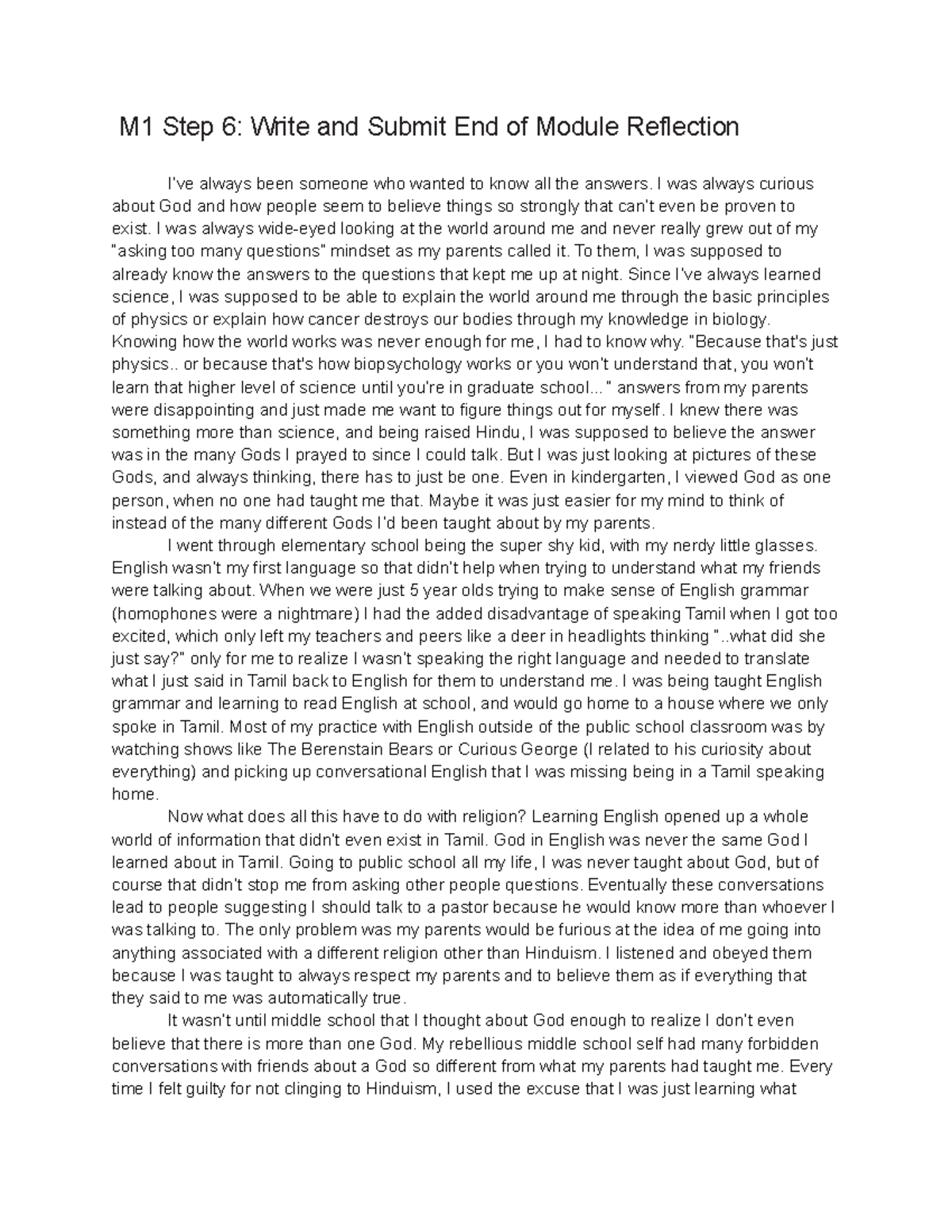 REL 101- M1 Step 6 Write and Submit End of Module Reflection - M1 Step ...