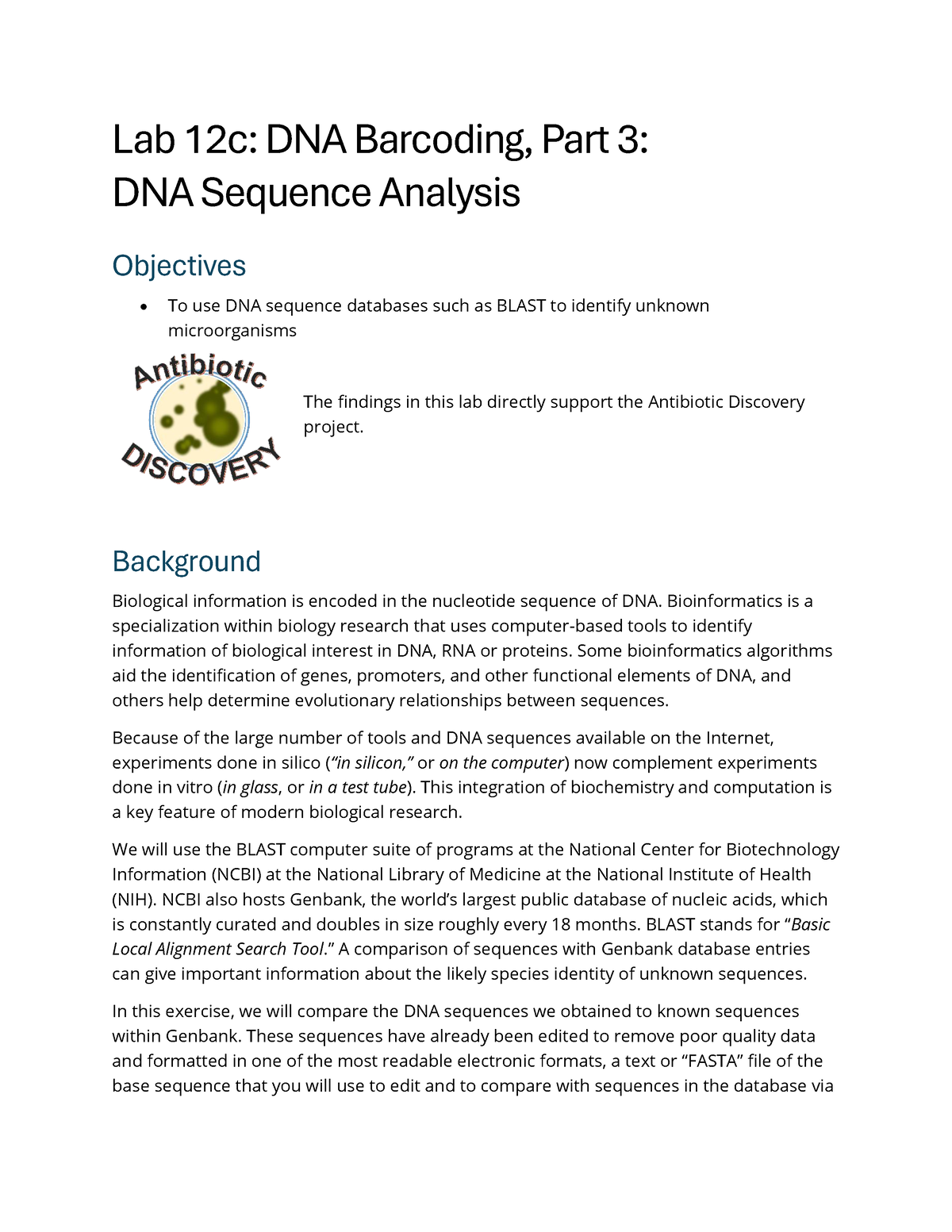 Lab 12c Report Dna Barcoding Part 3 Lab 12c Dna Barcoding Part 3 Dna Sequence Analysis