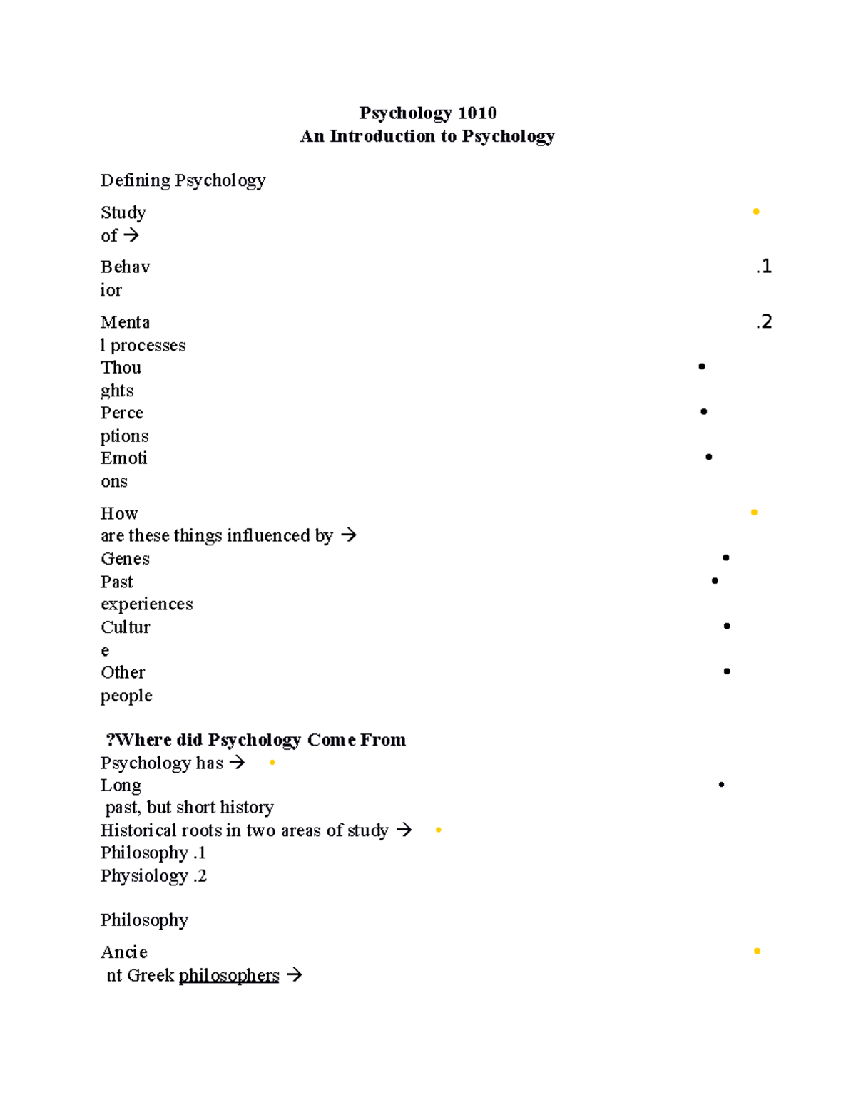 Chapter 1 - Introduction To Psychology, Class Notes - Psychology 1010 ...