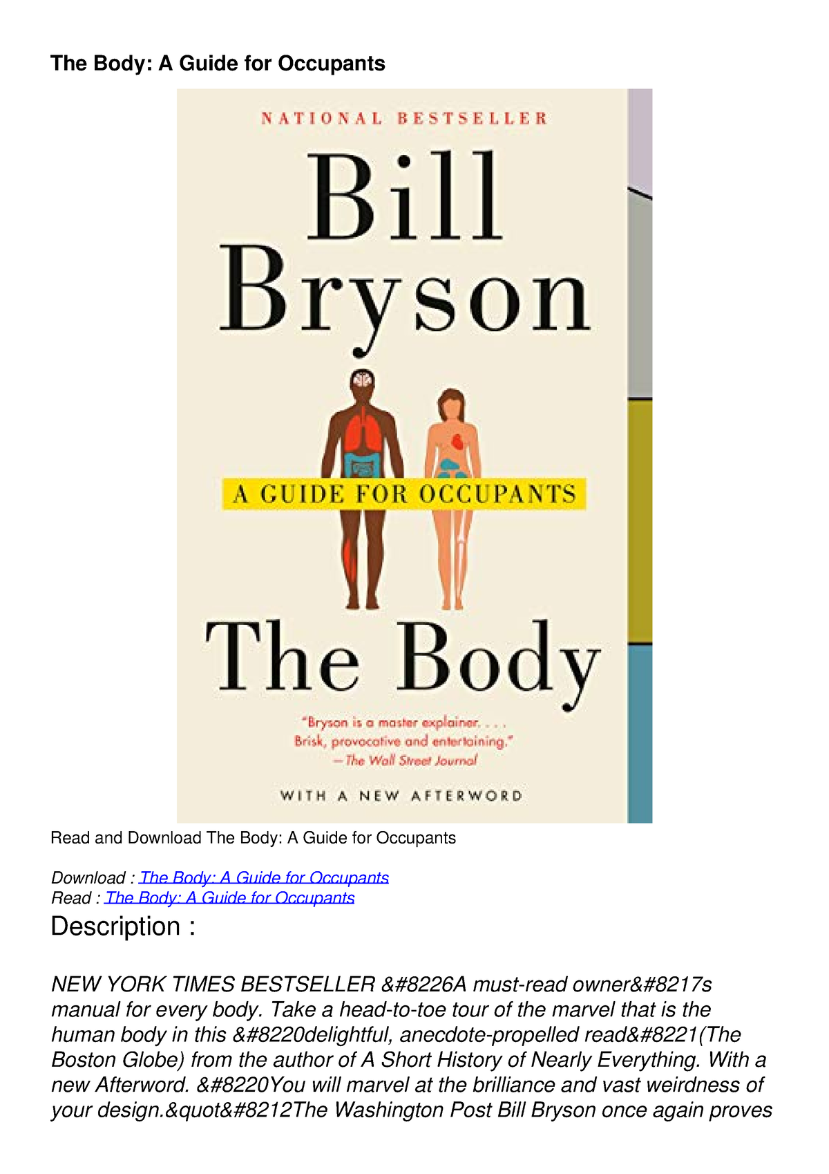 READ BOOK The Body: A Guide for Occupants FULL DOWNLOAD - The Body: A ...