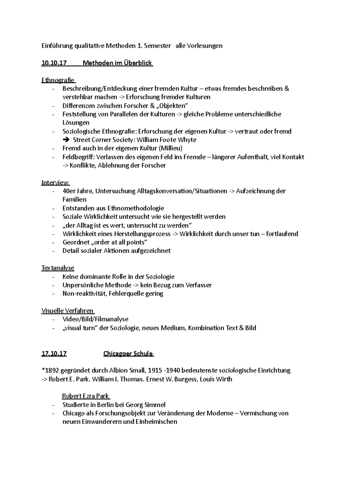 Einführung Qualitative Methoden 1 - Semester Alle Vorlesungen 10.10 ...