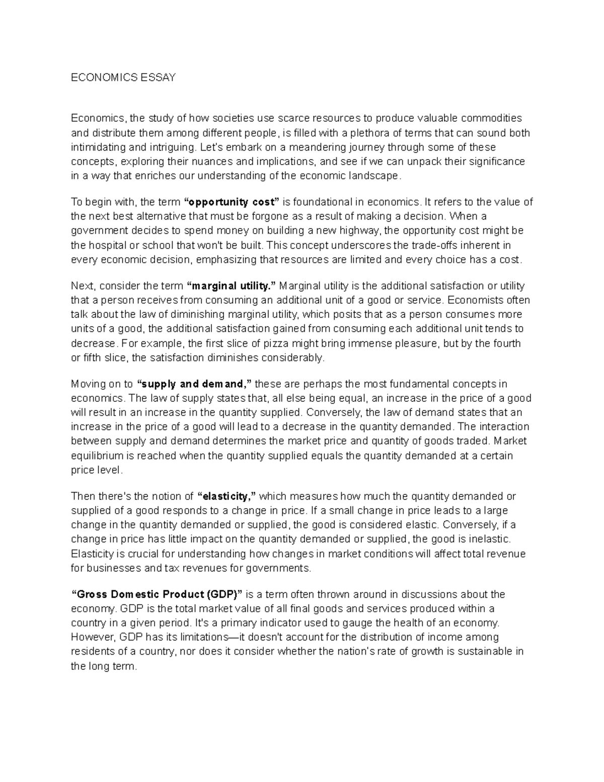 Economics Notes 1150 - ECONOMICS ESSAY Economics, the study of how ...