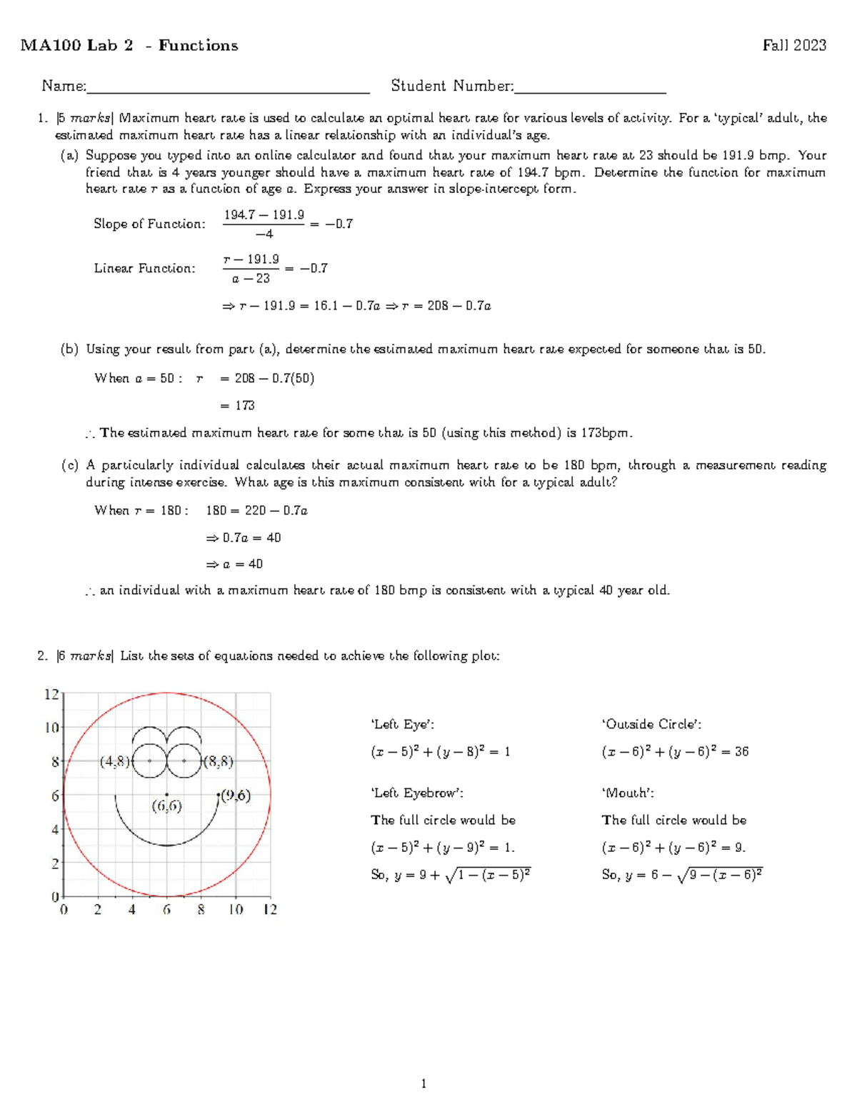 100Lab2Soln - Lab - MA100 Lab 2 - Functions Fall 2023 Name: Student ...