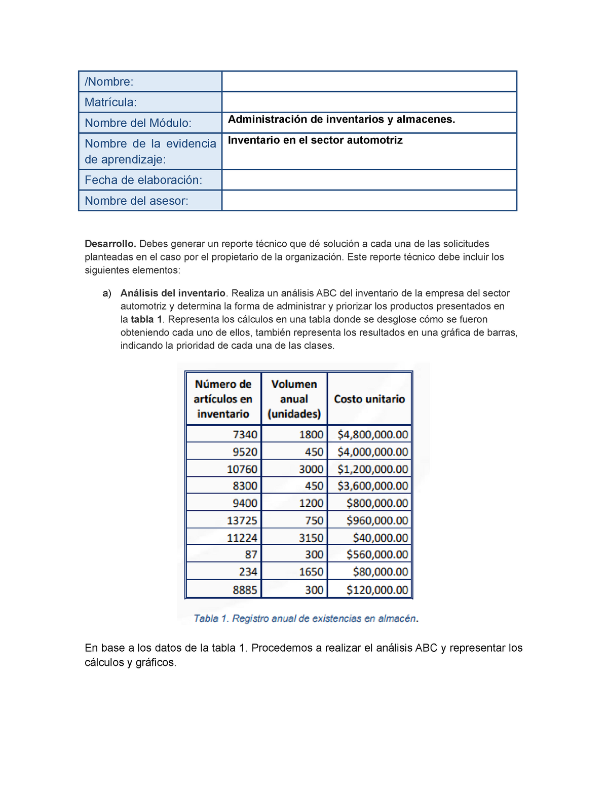 Inventario En El Sector Automotriz Matrícula Nombre Del Módulo Administración De Inventarios 7038