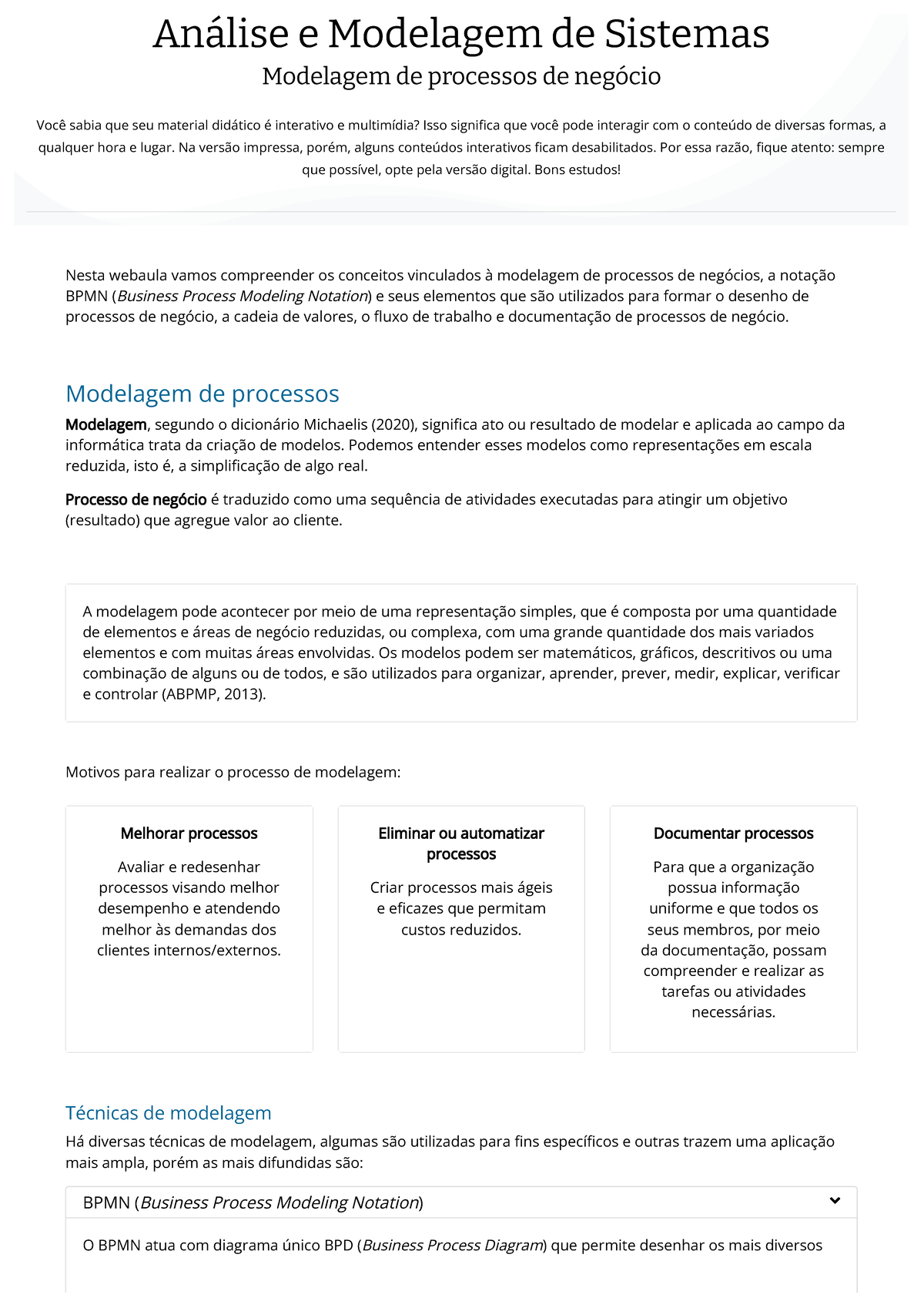 Análise e Modelagem de Sistemas Modelagem de processos de negócio ...