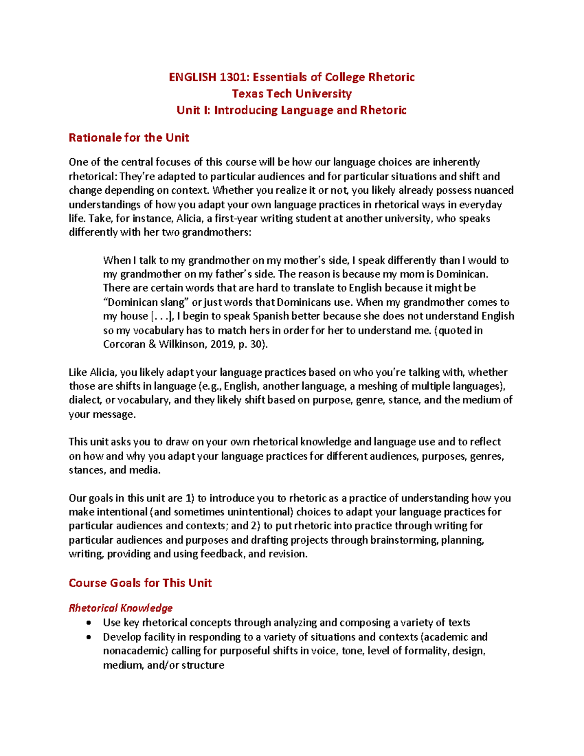 1301 Unit 1 - Project 1 Introducing Language & Rhetoric - ENGLISH 1301 ...