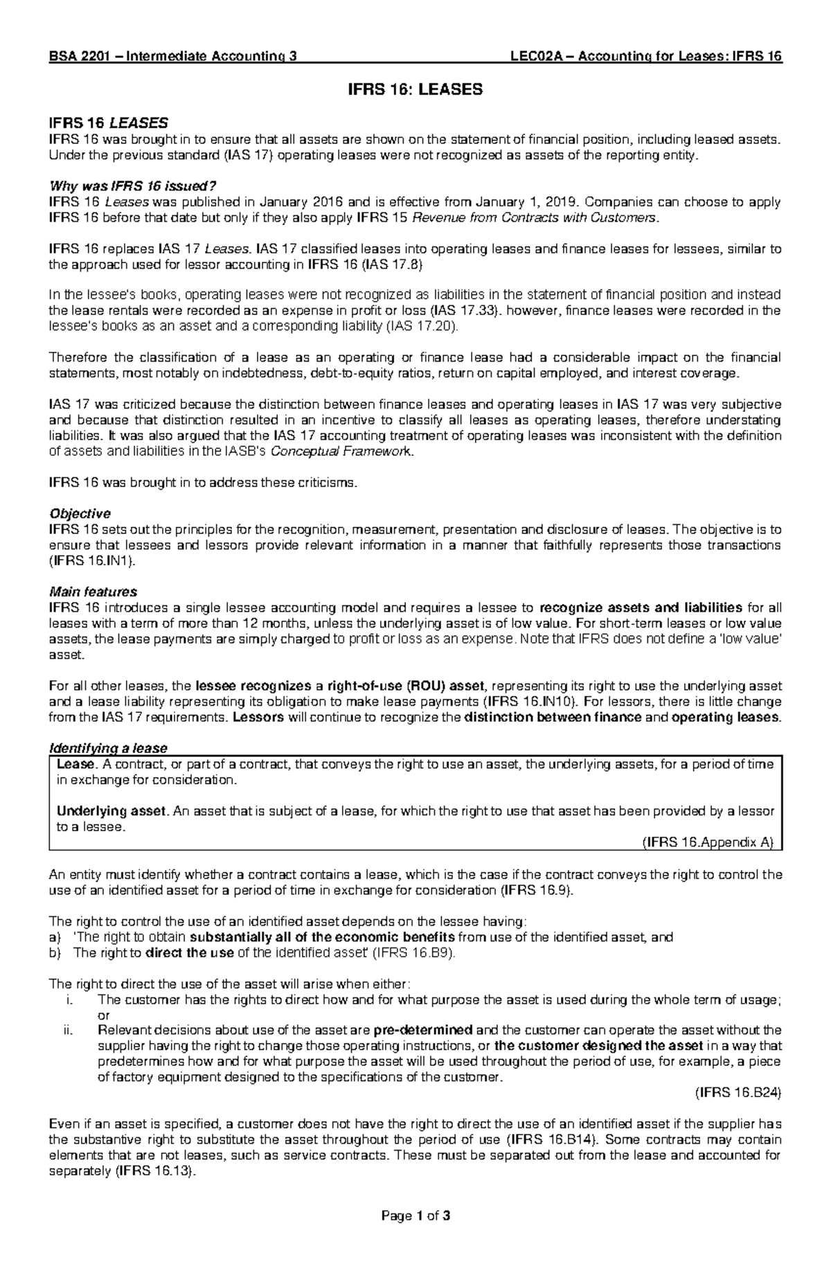 LEC02A BSA 2 201 022021-IFRS 16 Leases - Cost Accounting - UE - Studocu