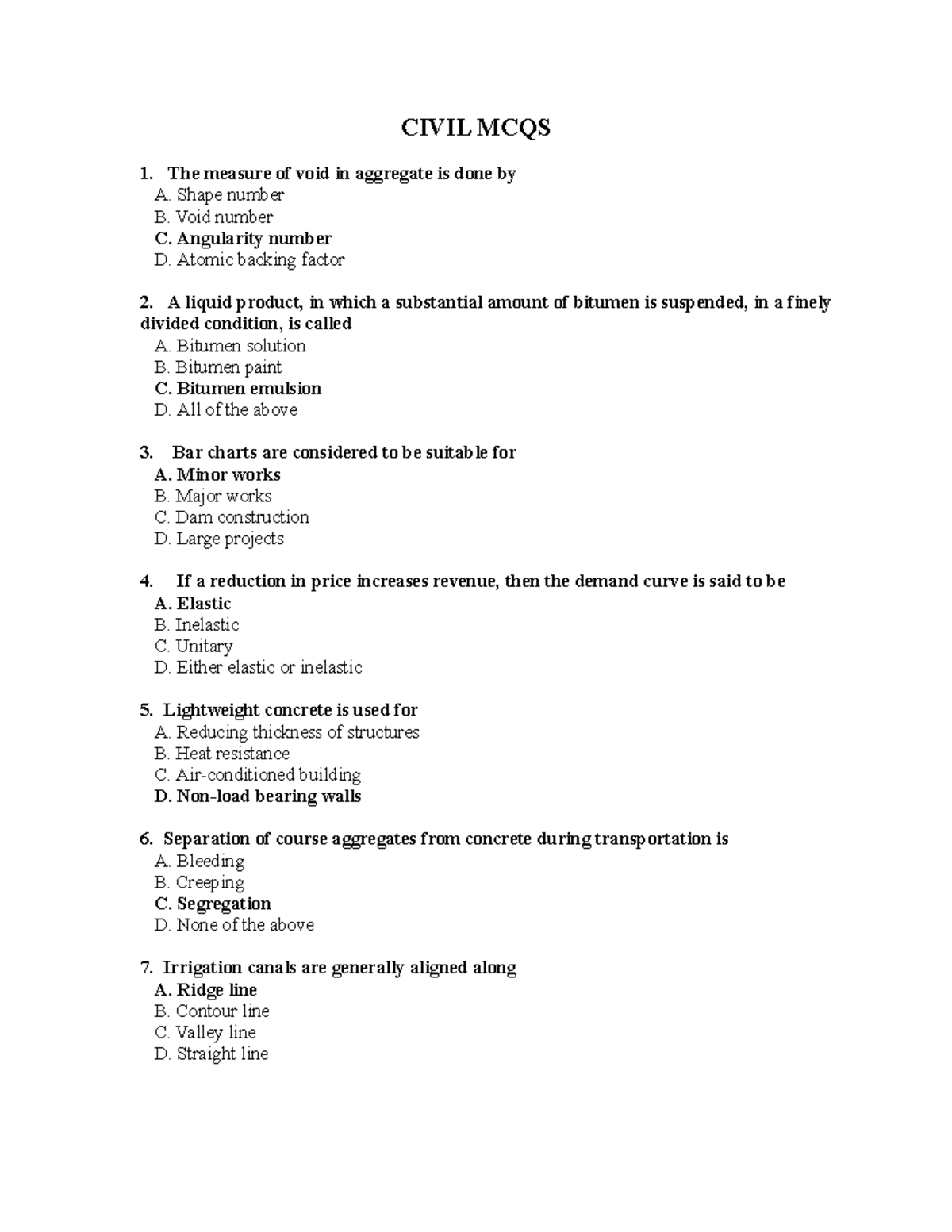 Civil MCQs - CIVIL MCQS The Measure Of Void In Aggregate Is Done By A ...