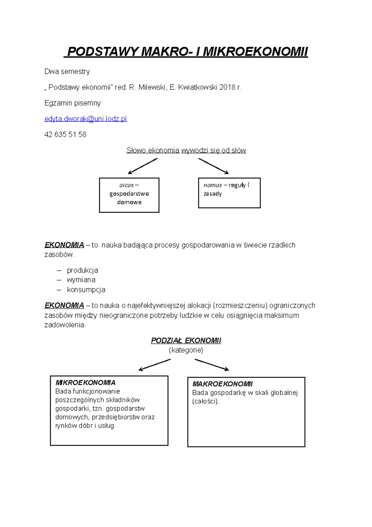 Podstawy- Ekonomii - Wykład Prawo - PODSTAWY MAKRO- I MIKROEKONOMII Dwa ...